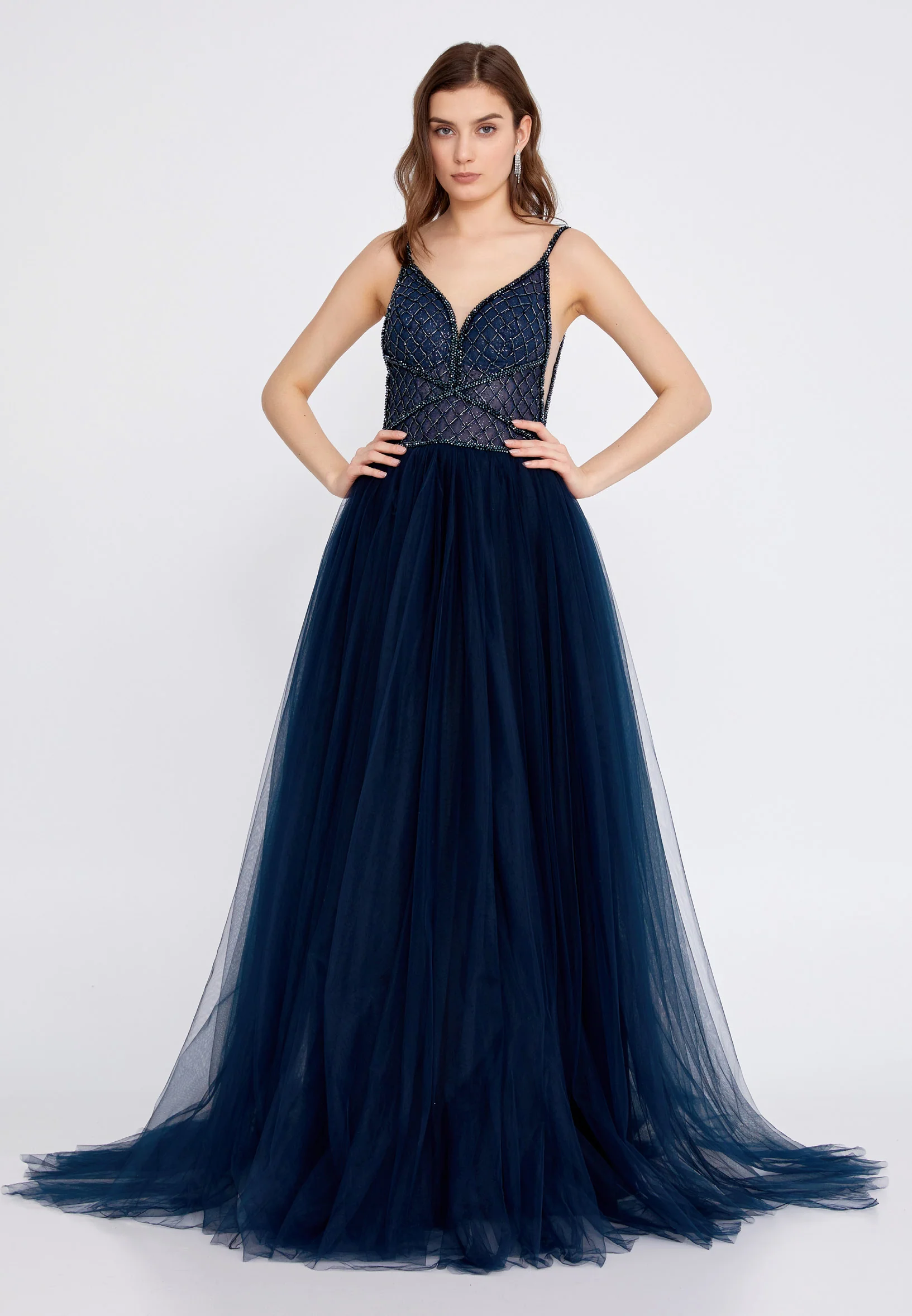 Sleeveless Maxi Tulle A - Line Regular Prom Dress aln1438 - Image 17