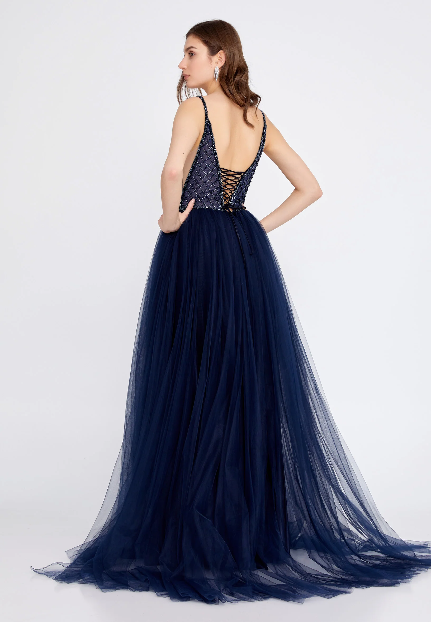 Sleeveless Maxi Tulle A - Line Regular Prom Dress aln1438 - Image 18