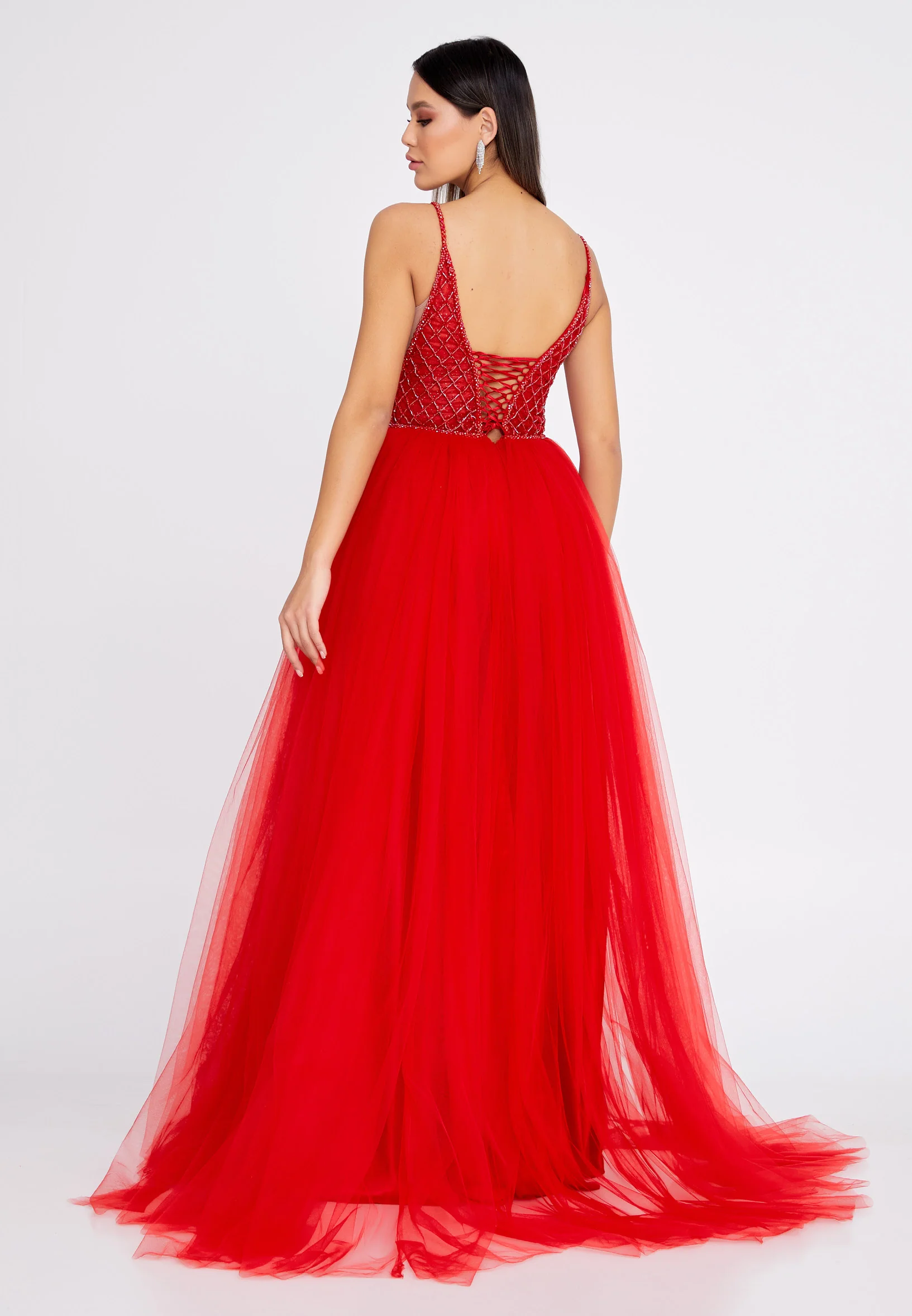 Sleeveless Maxi Tulle A - Line Regular Prom Dress aln1438 - Image 2