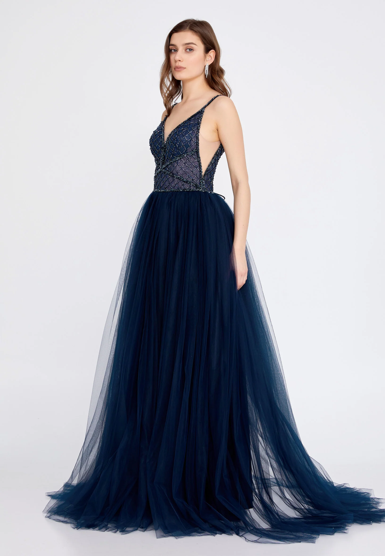 Sleeveless Maxi Tulle A - Line Regular Prom Dress aln1438 - Image 23