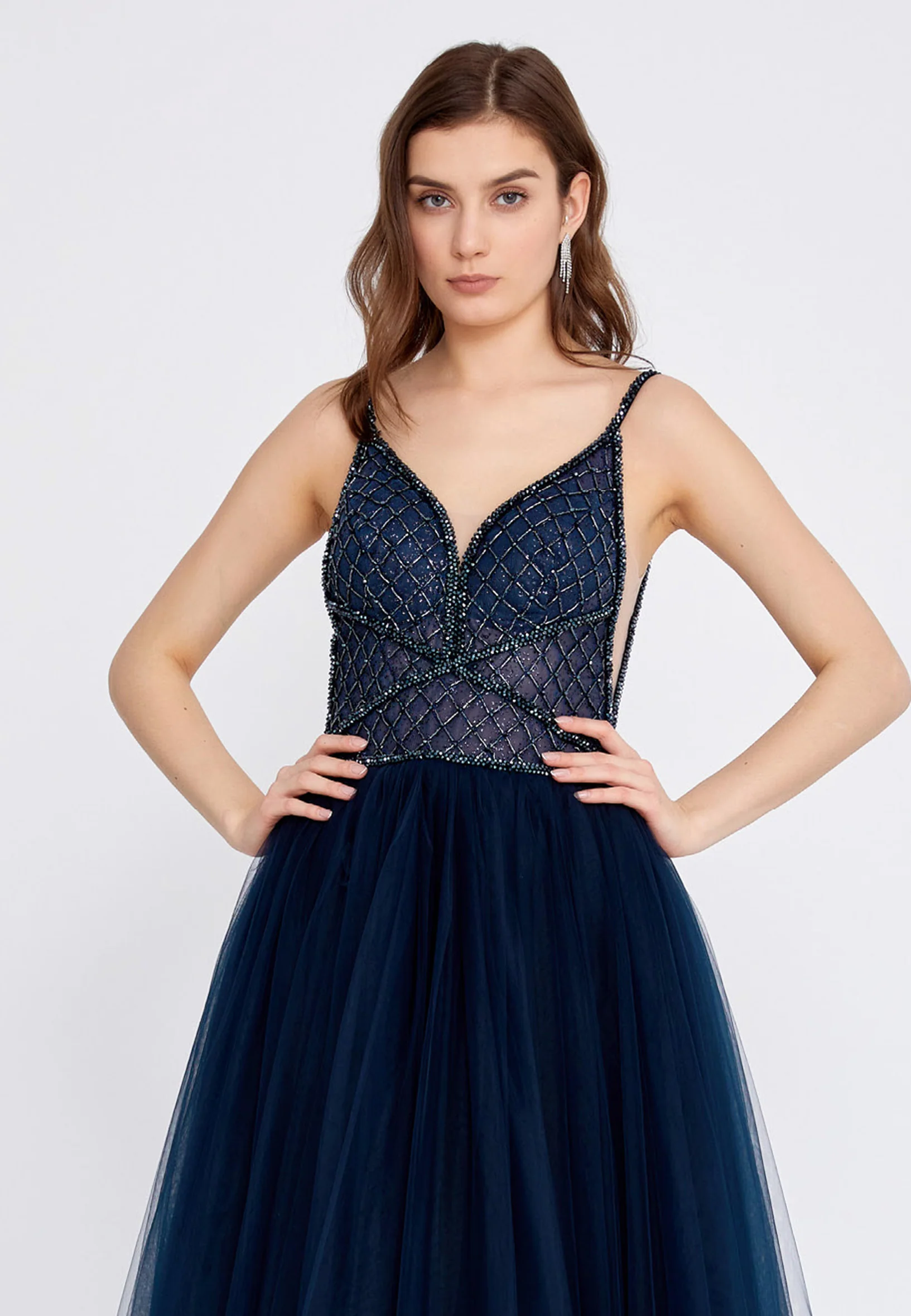 Sleeveless Maxi Tulle A - Line Regular Prom Dress aln1438 - Image 24