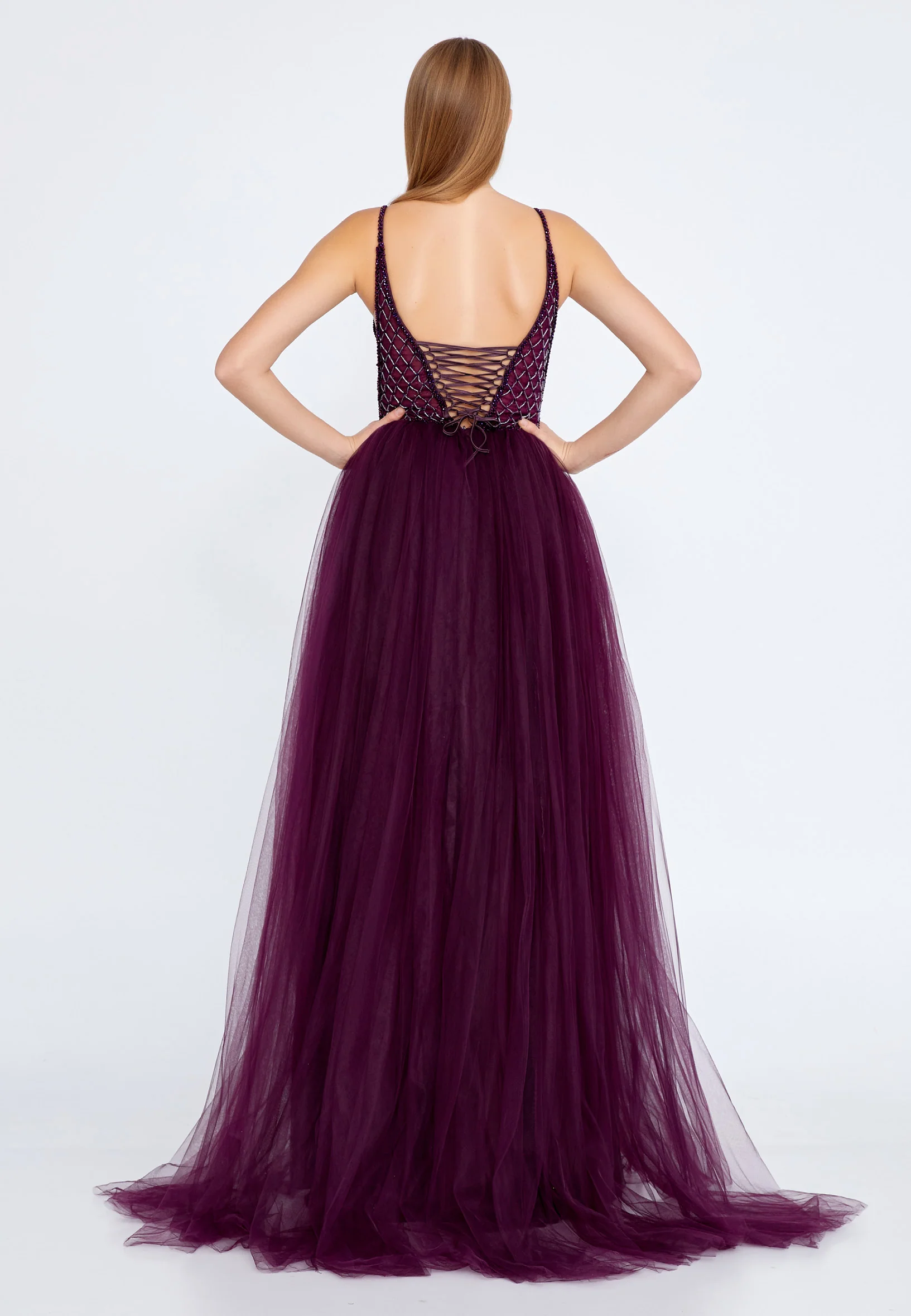 Sleeveless Maxi Tulle A - Line Regular Prom Dress aln1438 - Image 30