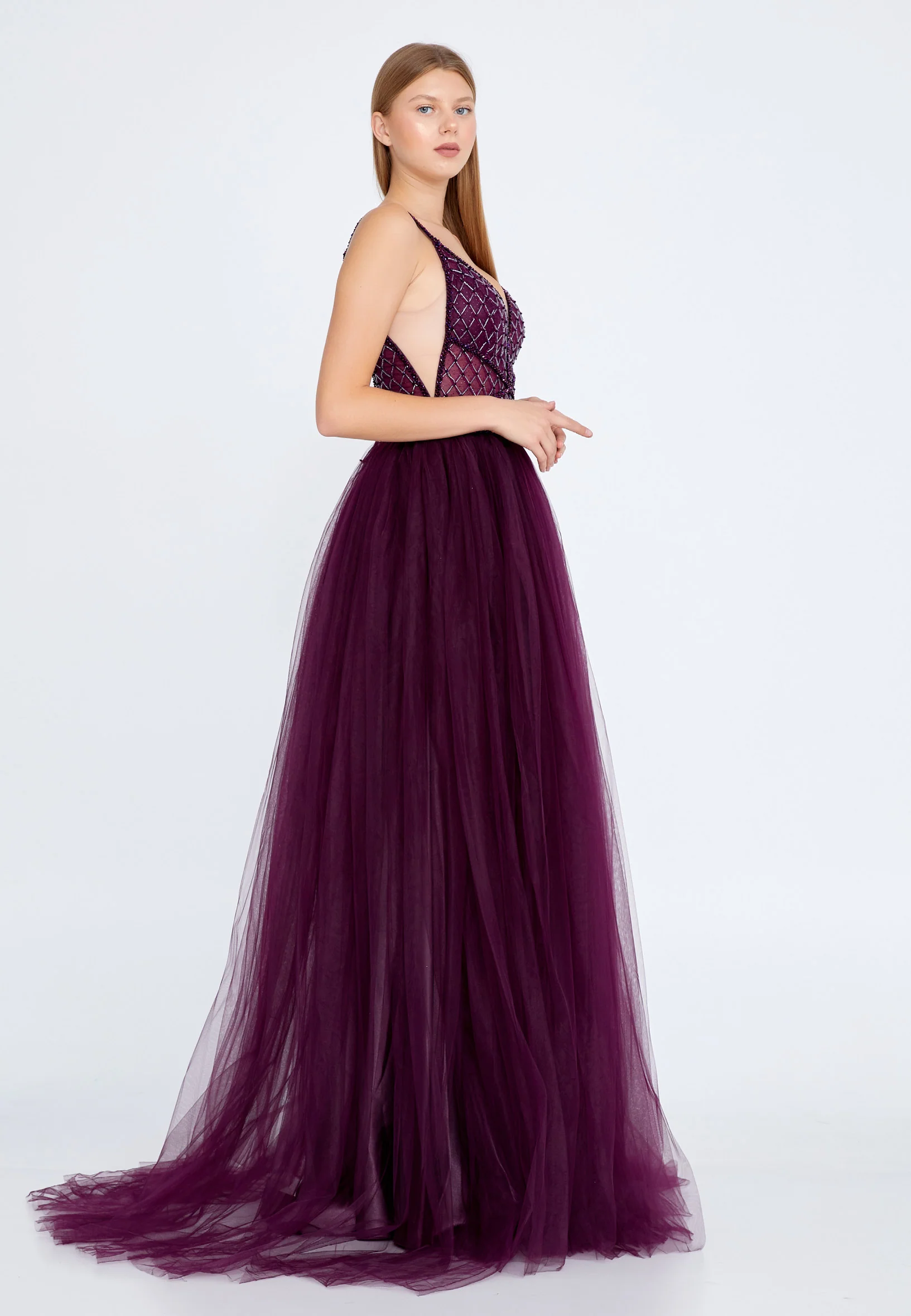 Sleeveless Maxi Tulle A - Line Regular Prom Dress aln1438 - Image 31