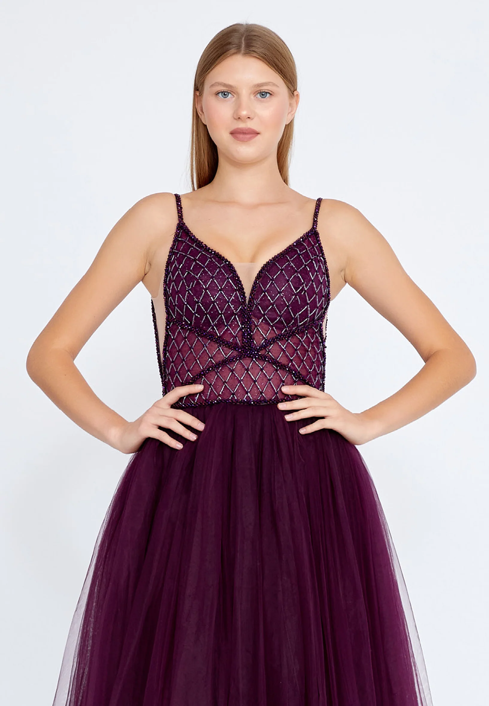 Sleeveless Maxi Tulle A - Line Regular Prom Dress aln1438 - Image 32
