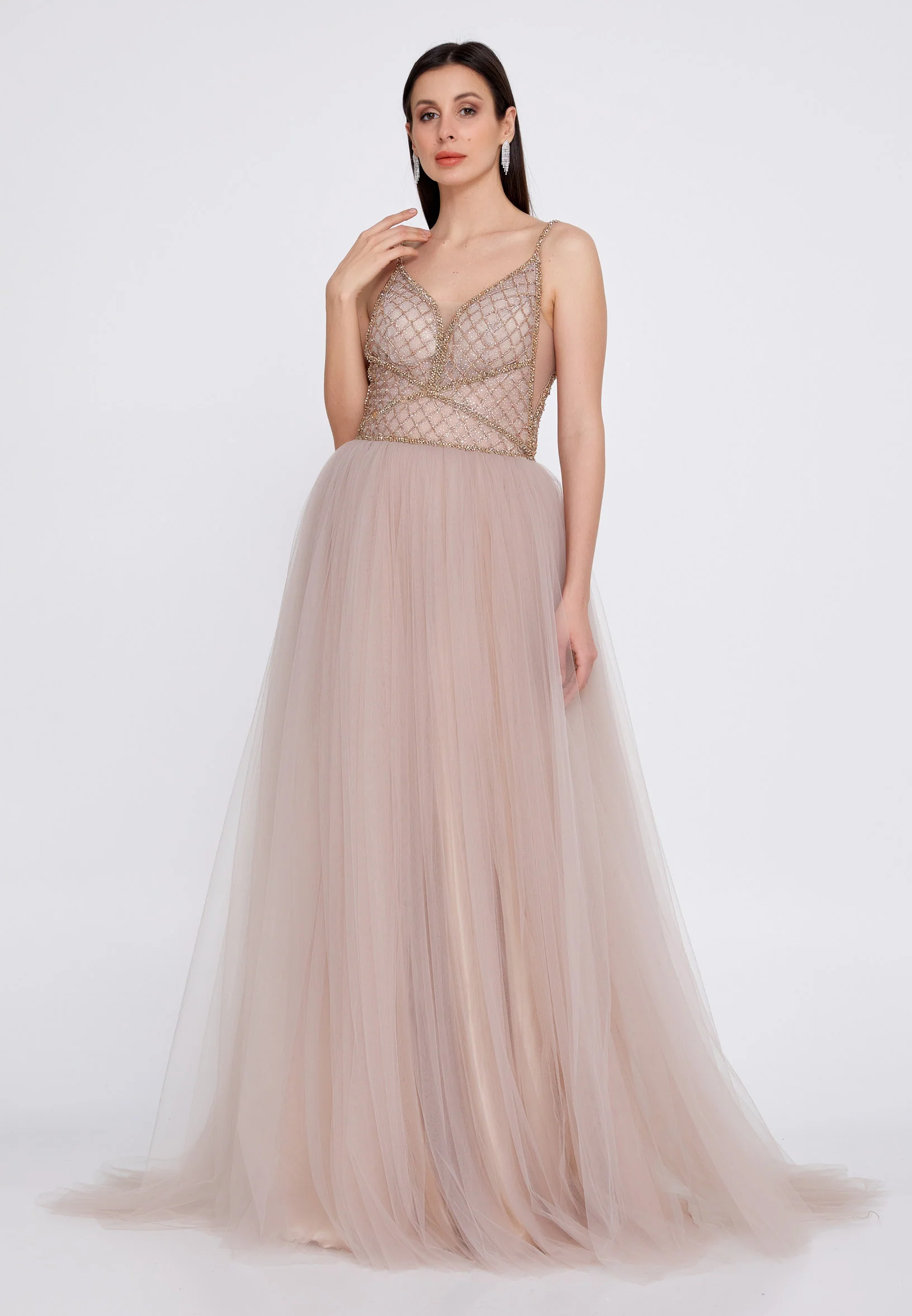 Sleeveless Maxi Tulle A - Line Regular Prom Dress aln1438 - Image 5