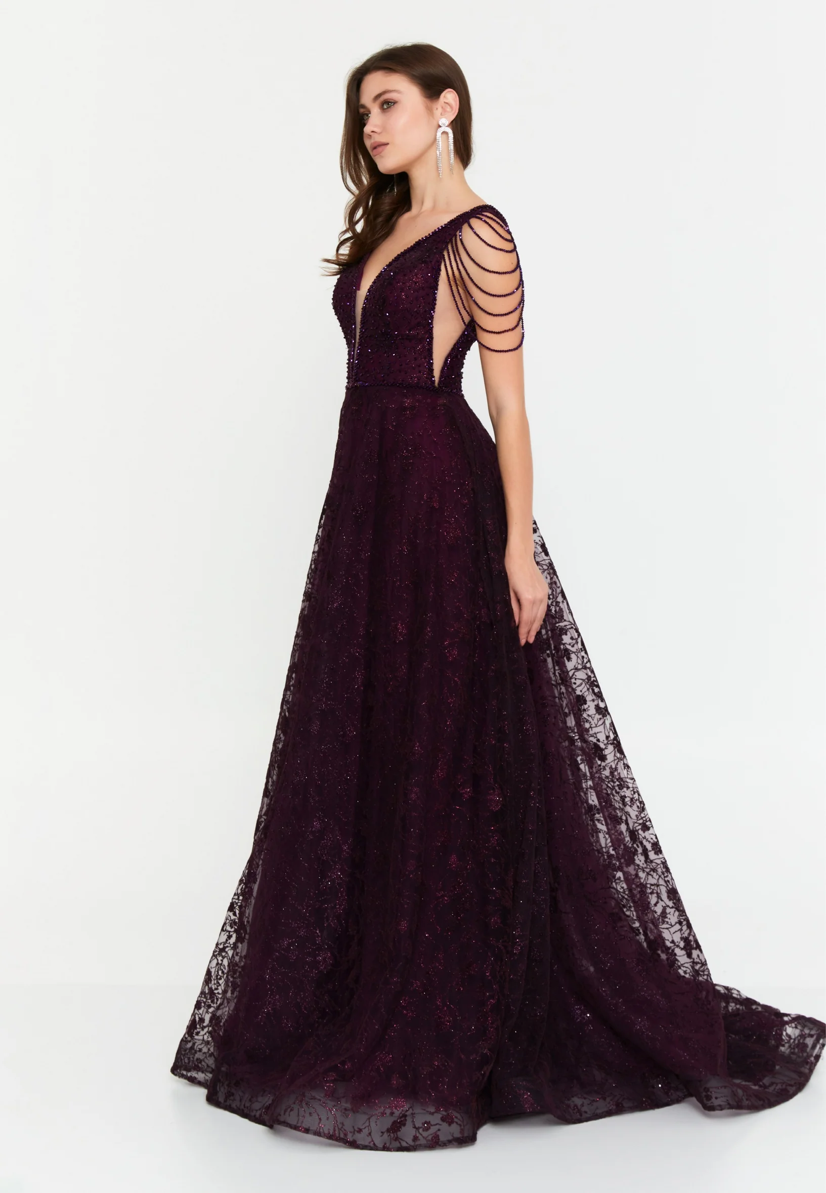 Sleeveless Maxi Tulle A - Line Regular Prom Dress aln1531 - Image 3