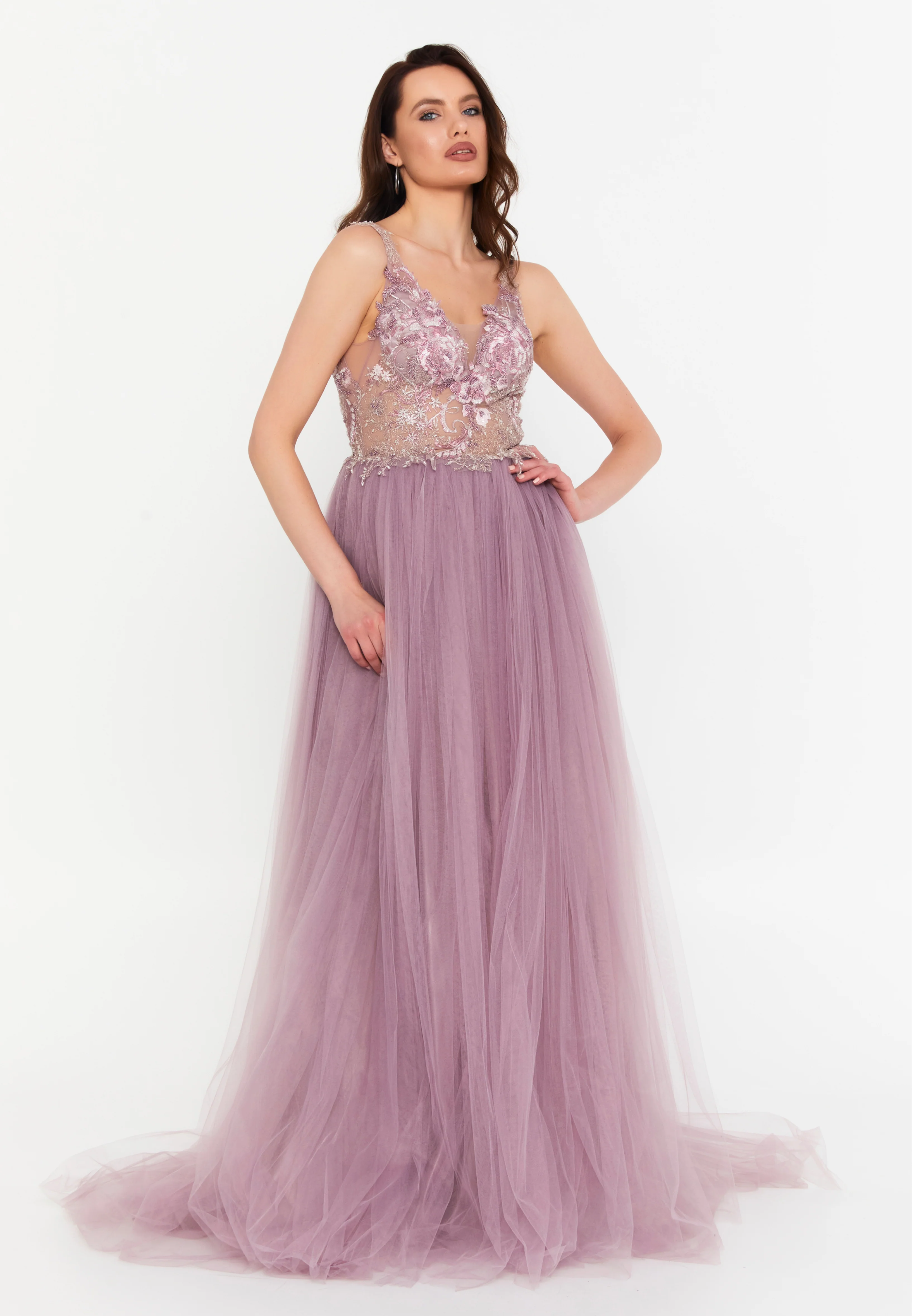 Sleeveless Maxi Tulle A - Line Regular Prom Dress aln1559 - Image 17