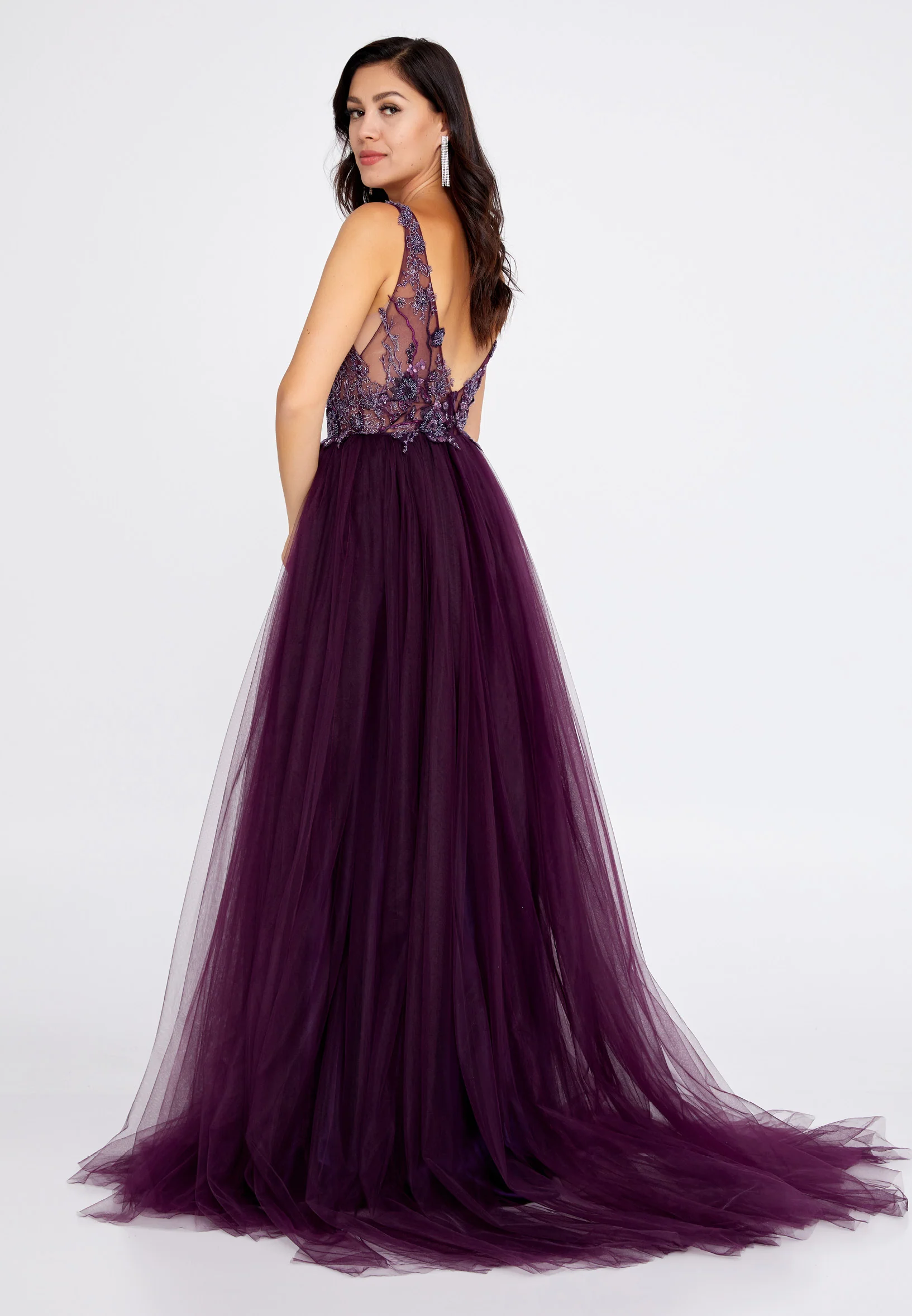 Sleeveless Maxi Tulle A - Line Regular Prom Dress aln1559 - Image 26