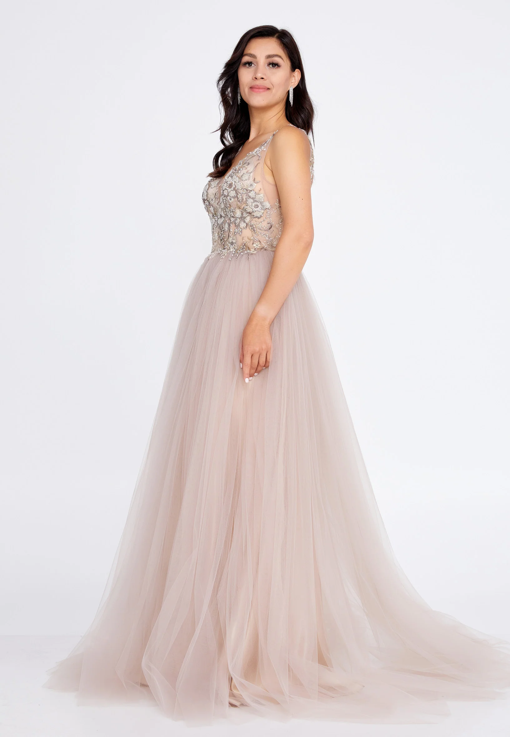 Sleeveless Maxi Tulle A - Line Regular Prom Dress aln1559 - Image 3
