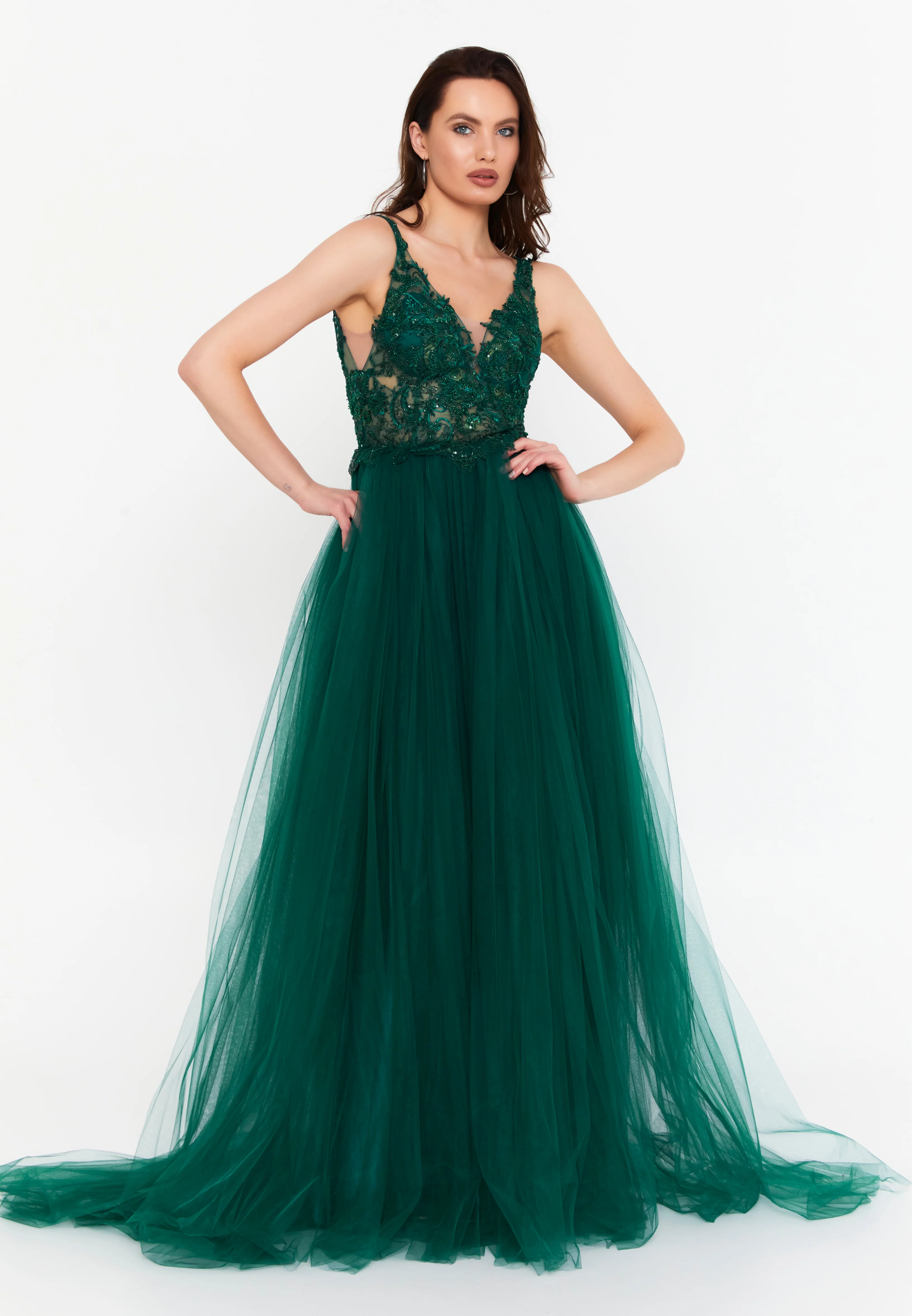 Sleeveless Maxi Tulle A - Line Regular Prom Dress aln1559 - Image 5