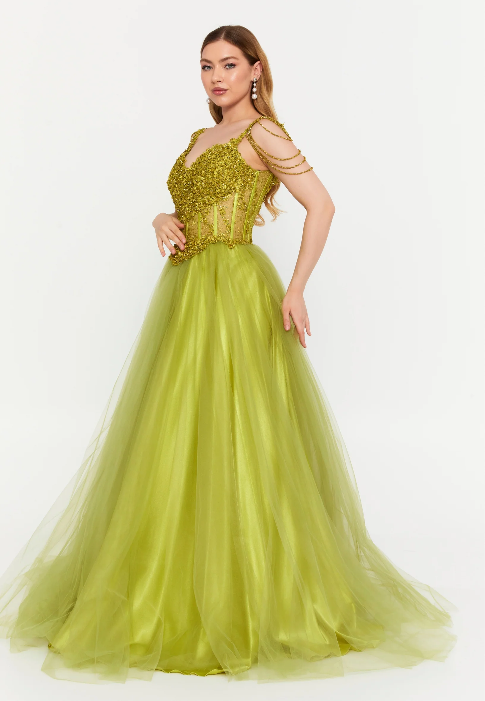 Sleeveless Maxi Tulle A - Line Regular Prom Dress aln1570-1 - Image 3