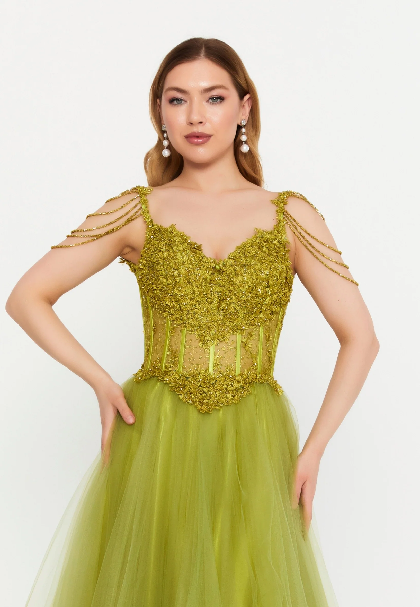 Sleeveless Maxi Tulle A - Line Regular Prom Dress aln1570-1 - Image 4