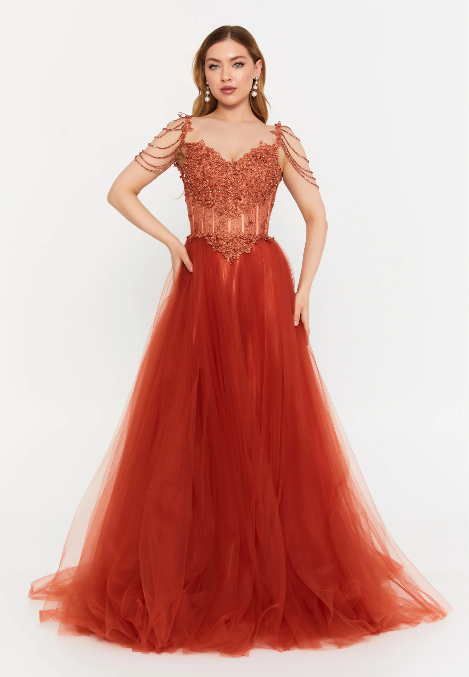 Sleeveless Maxi Tulle A - Line Regular Prom Dress aln1570-1 - Image 5