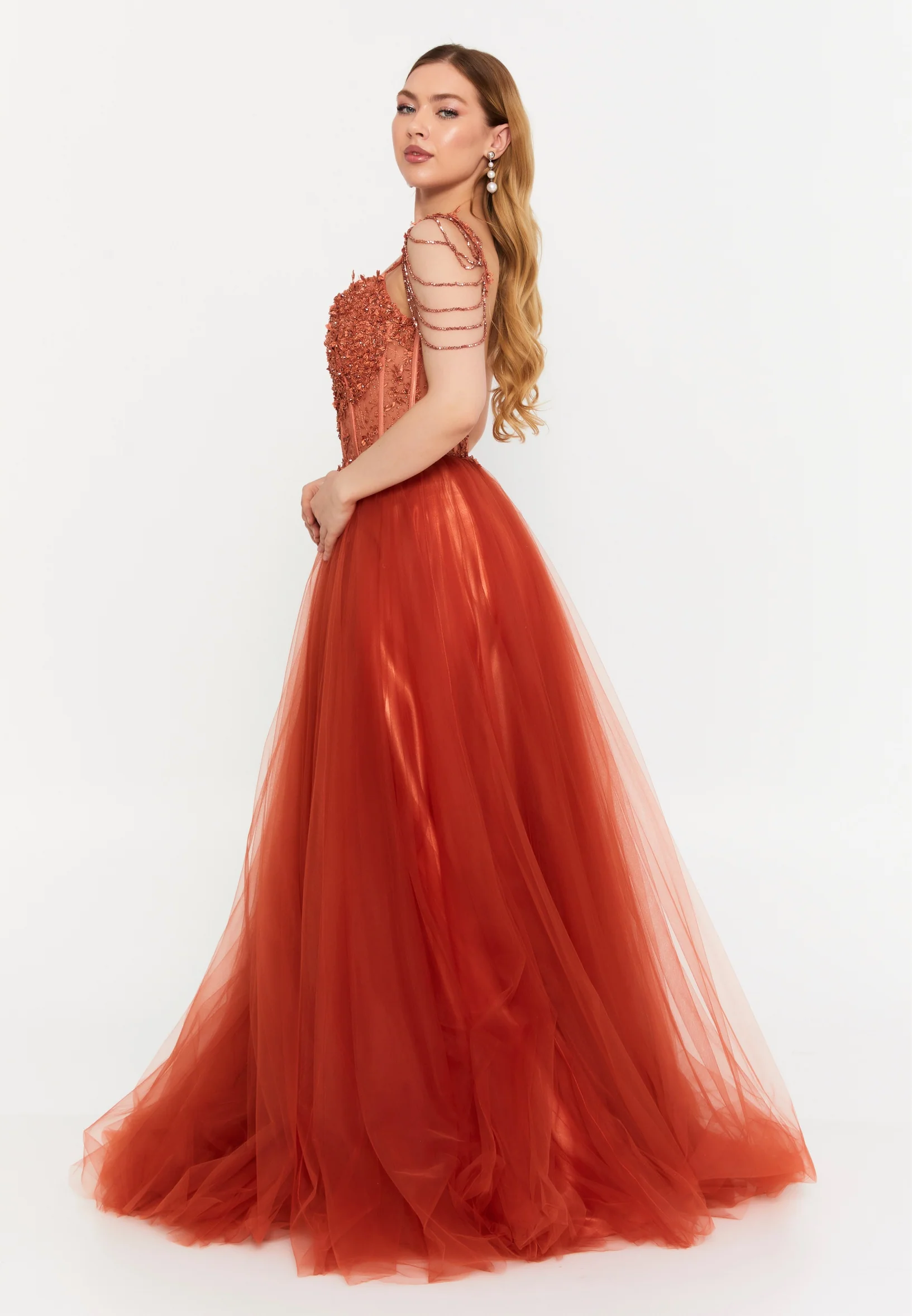 Sleeveless Maxi Tulle A - Line Regular Prom Dress aln1570-1 - Image 7