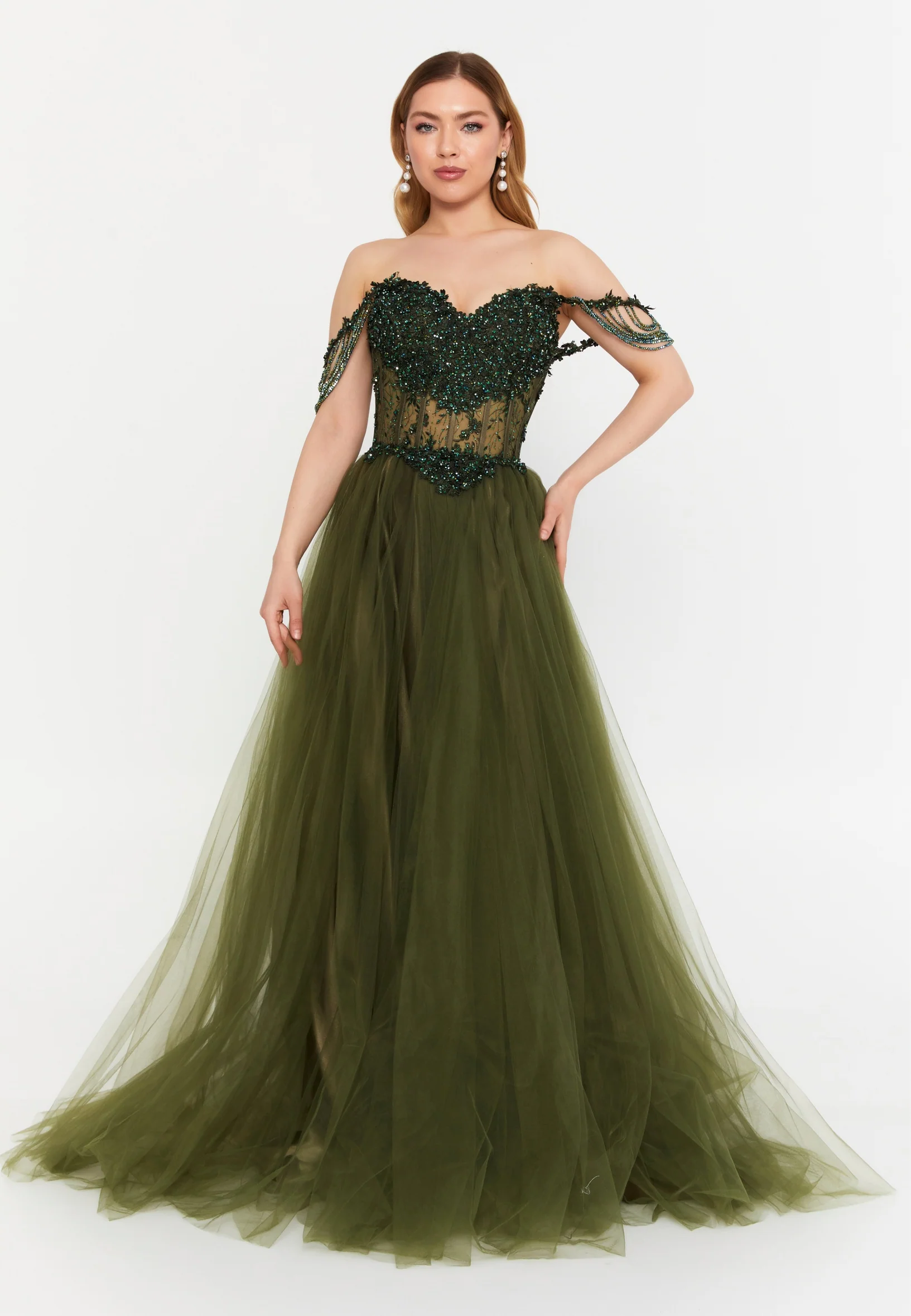 Sleeveless Maxi Tulle A - Line Regular Prom Dress aln1570-1 - Image 9