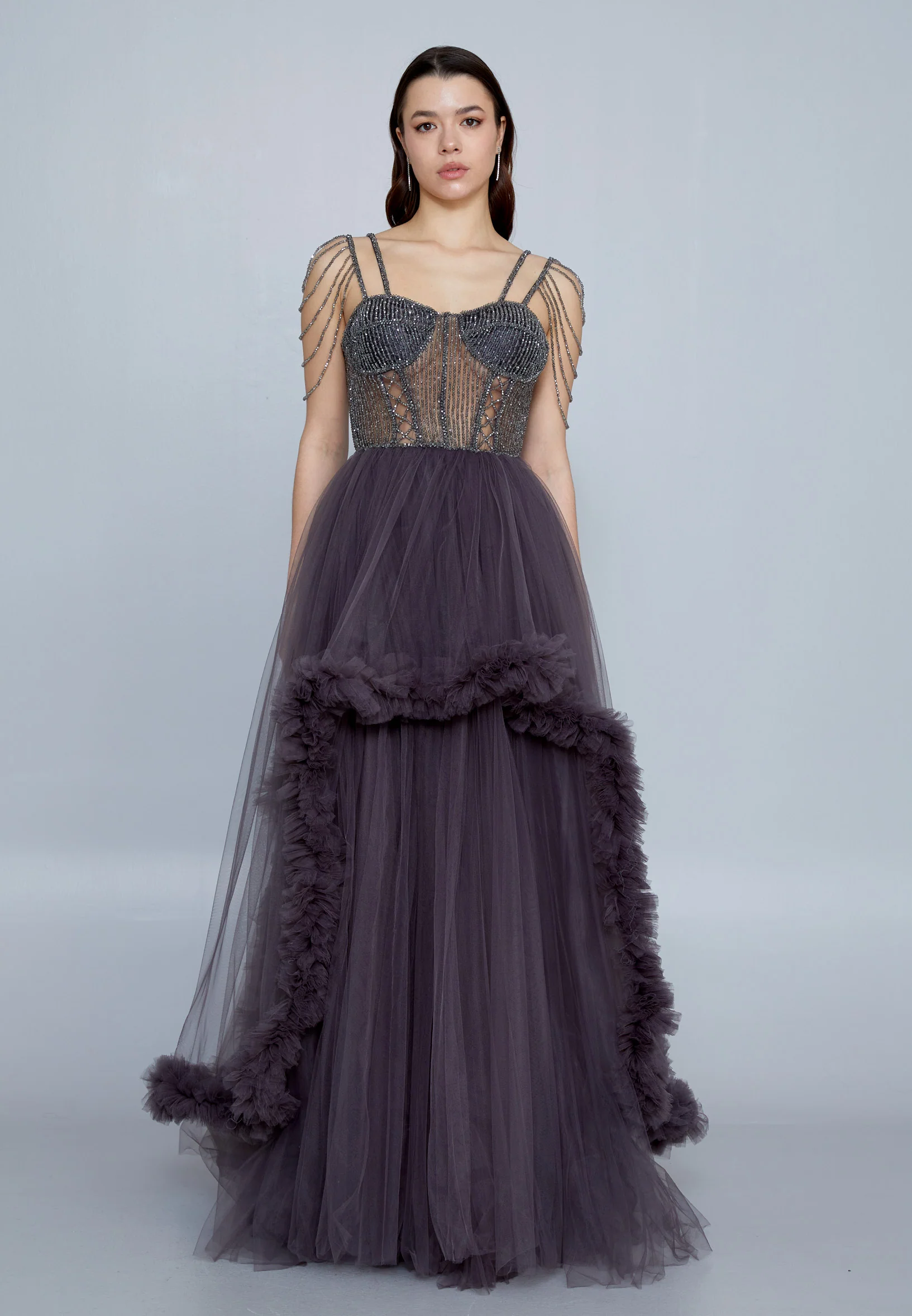 Sleeveless Maxi Tulle A - Line Regular Prom Dress aln1611