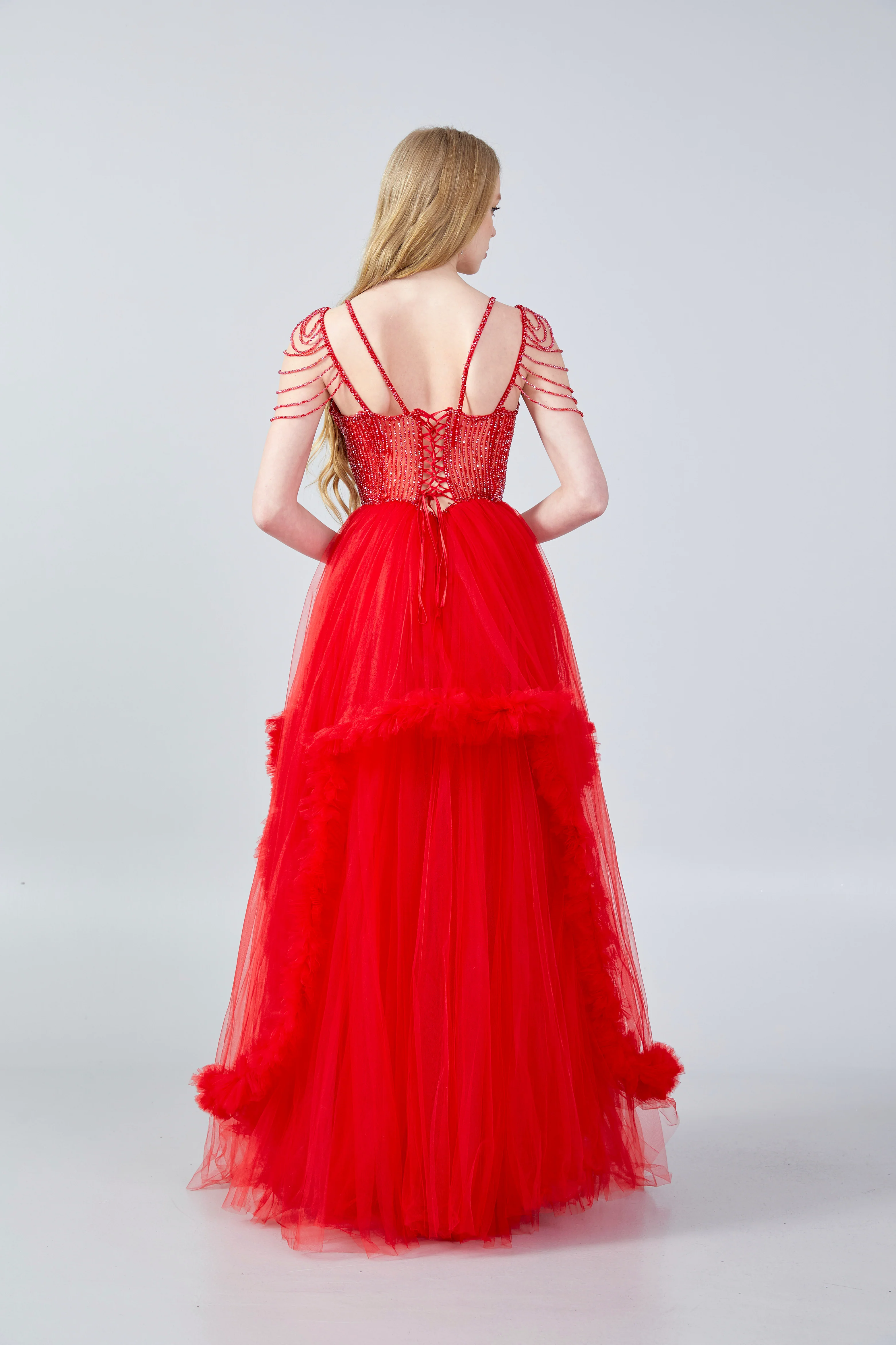 Sleeveless Maxi Tulle A - Line Regular Prom Dress aln1611 - Image 18
