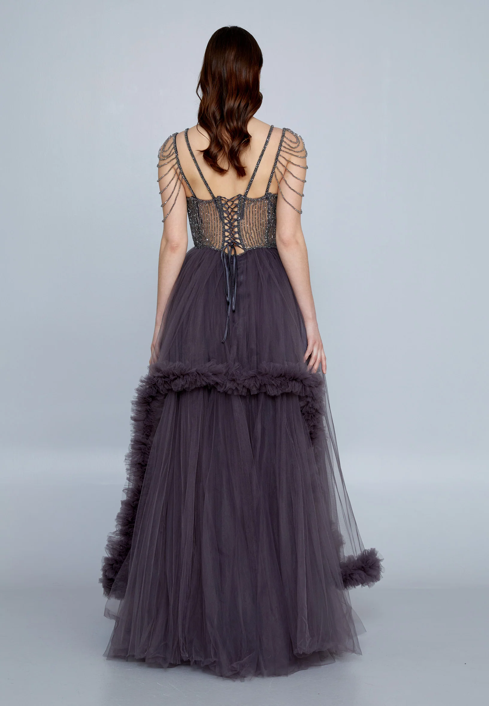 Sleeveless Maxi Tulle A - Line Regular Prom Dress aln1611 - Image 2