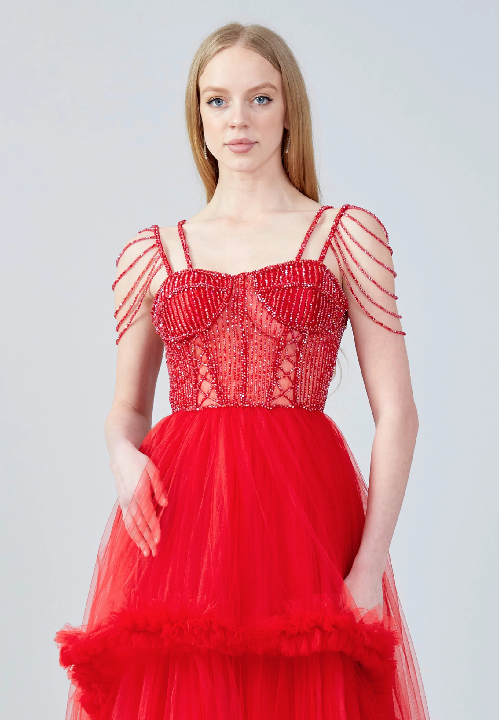 Sleeveless Maxi Tulle A - Line Regular Prom Dress aln1611 - Image 20