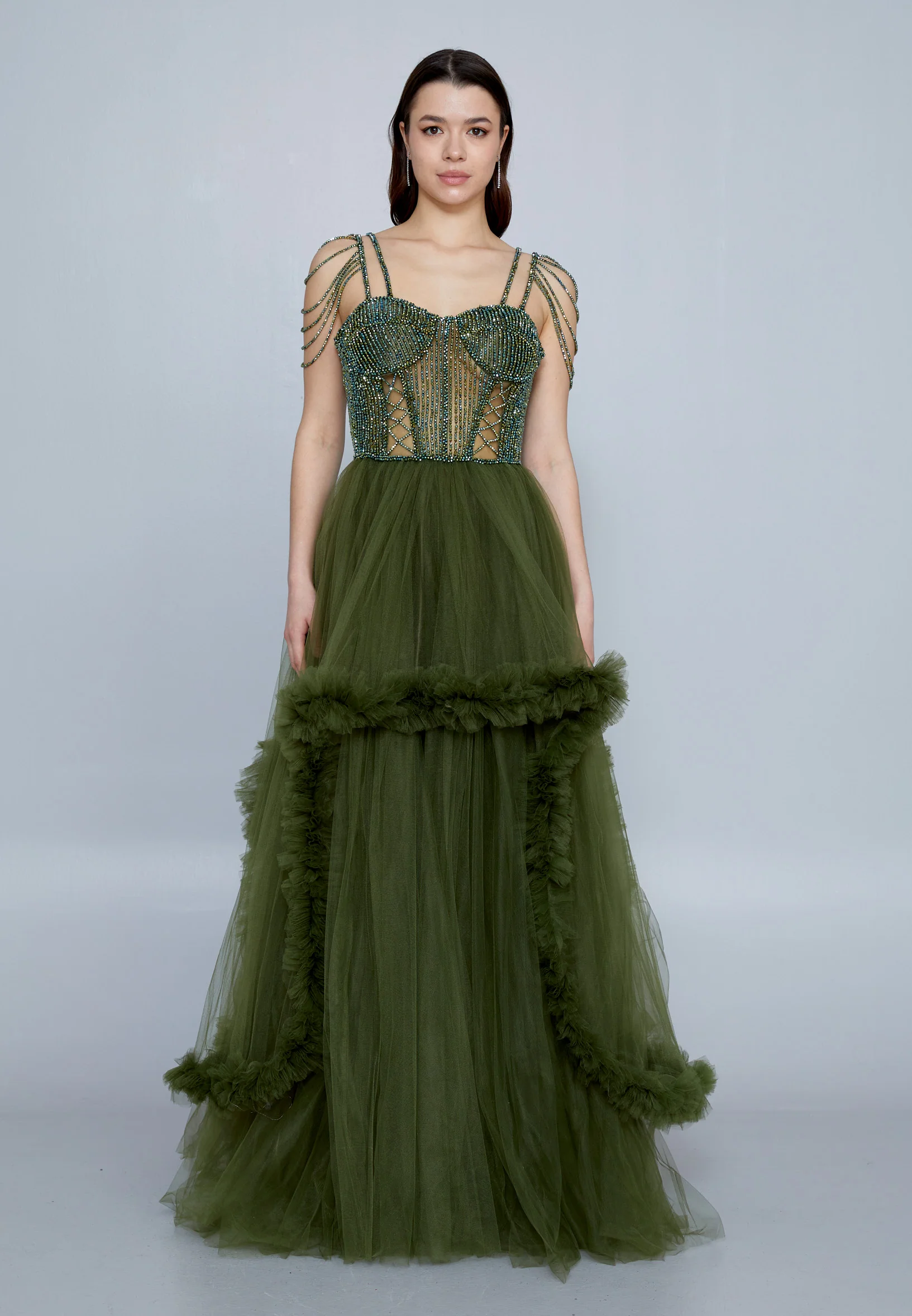 Sleeveless Maxi Tulle A - Line Regular Prom Dress aln1611 - Image 9