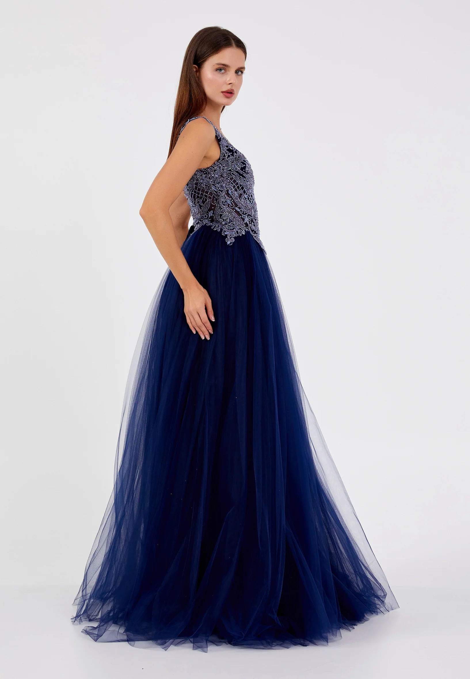 Sleeveless Maxi Tulle A - Line Regular Prom Dress aln1641 - Image 3