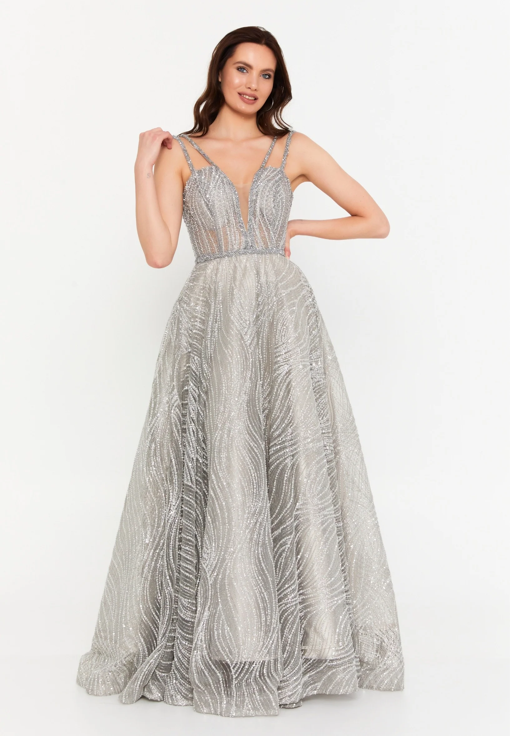 Sleeveless Maxi Tulle A - Line Regular Prom Dress aln1679