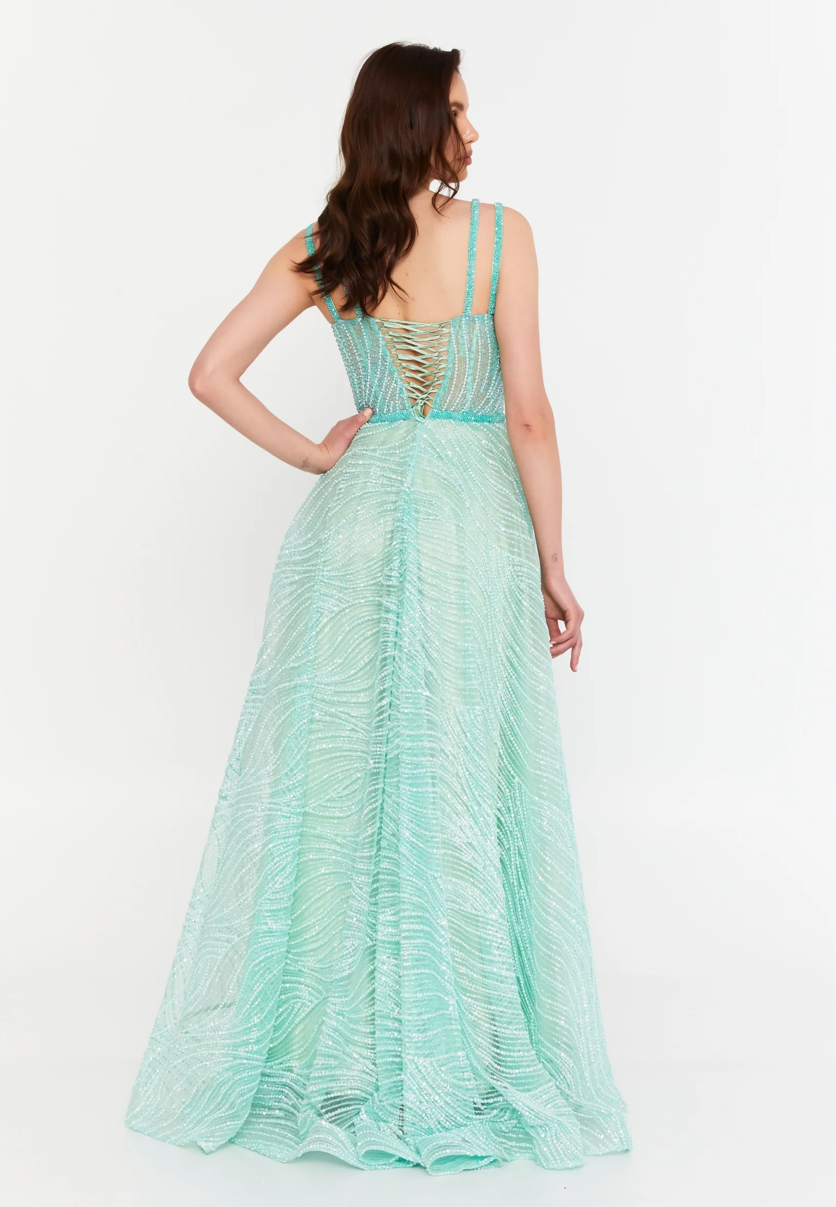 Sleeveless Maxi Tulle A - Line Regular Prom Dress aln1679 - Image 10