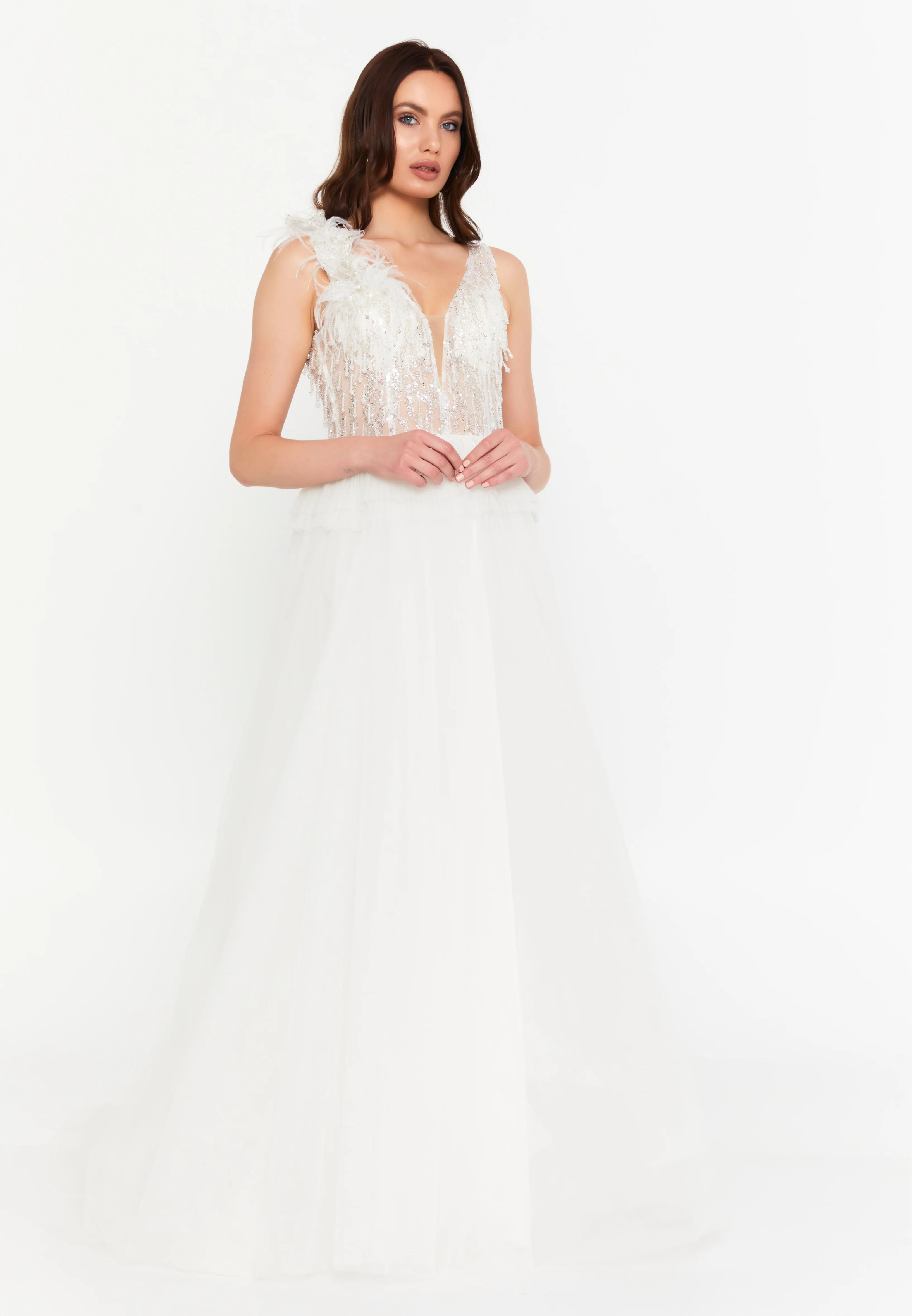 Sleeveless Maxi Tulle A - Line Regular Prom Dress aln1881