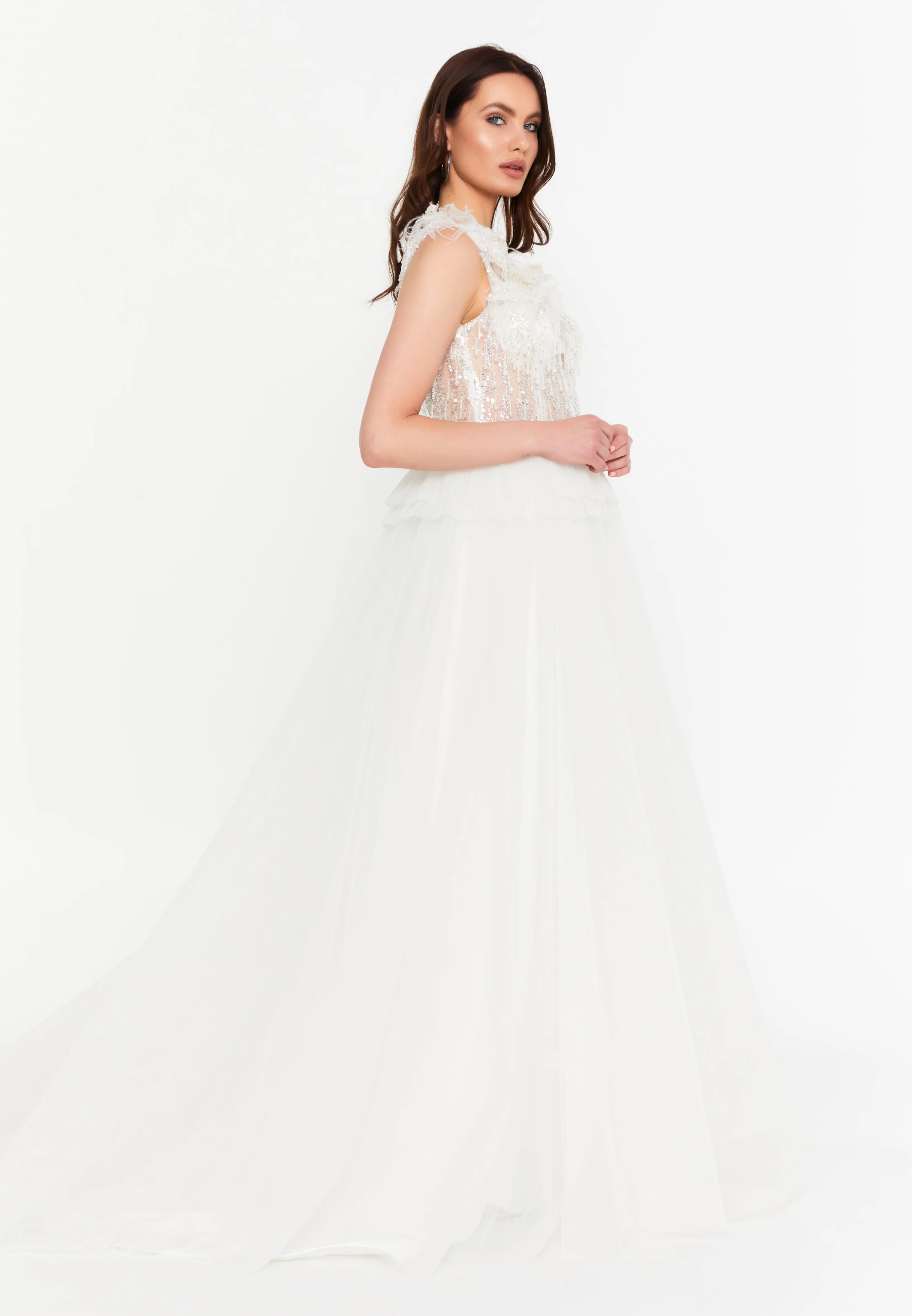 Sleeveless Maxi Tulle A - Line Regular Prom Dress aln1881 - Image 3