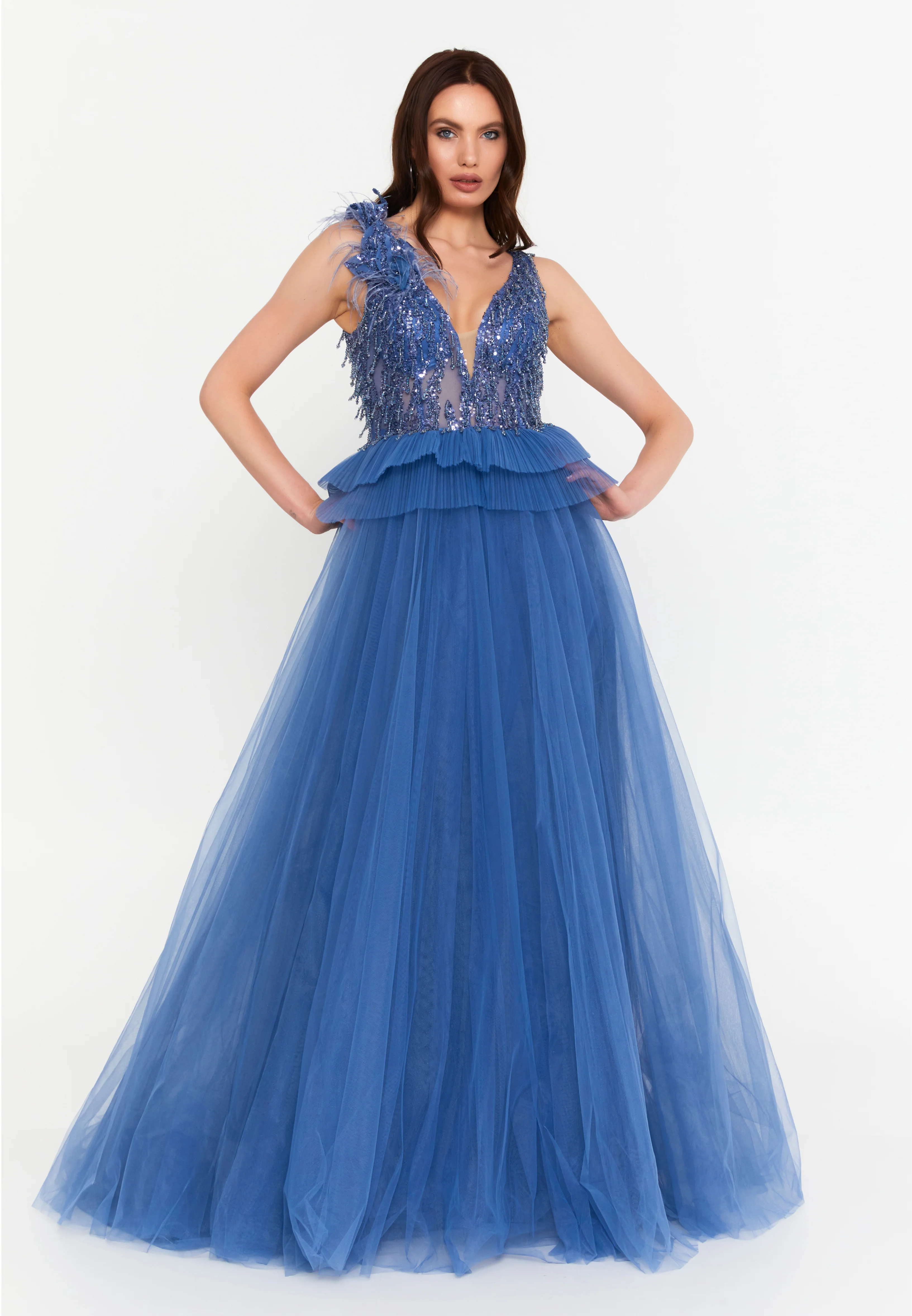 Sleeveless Maxi Tulle A - Line Regular Prom Dress aln1881 - Image 5