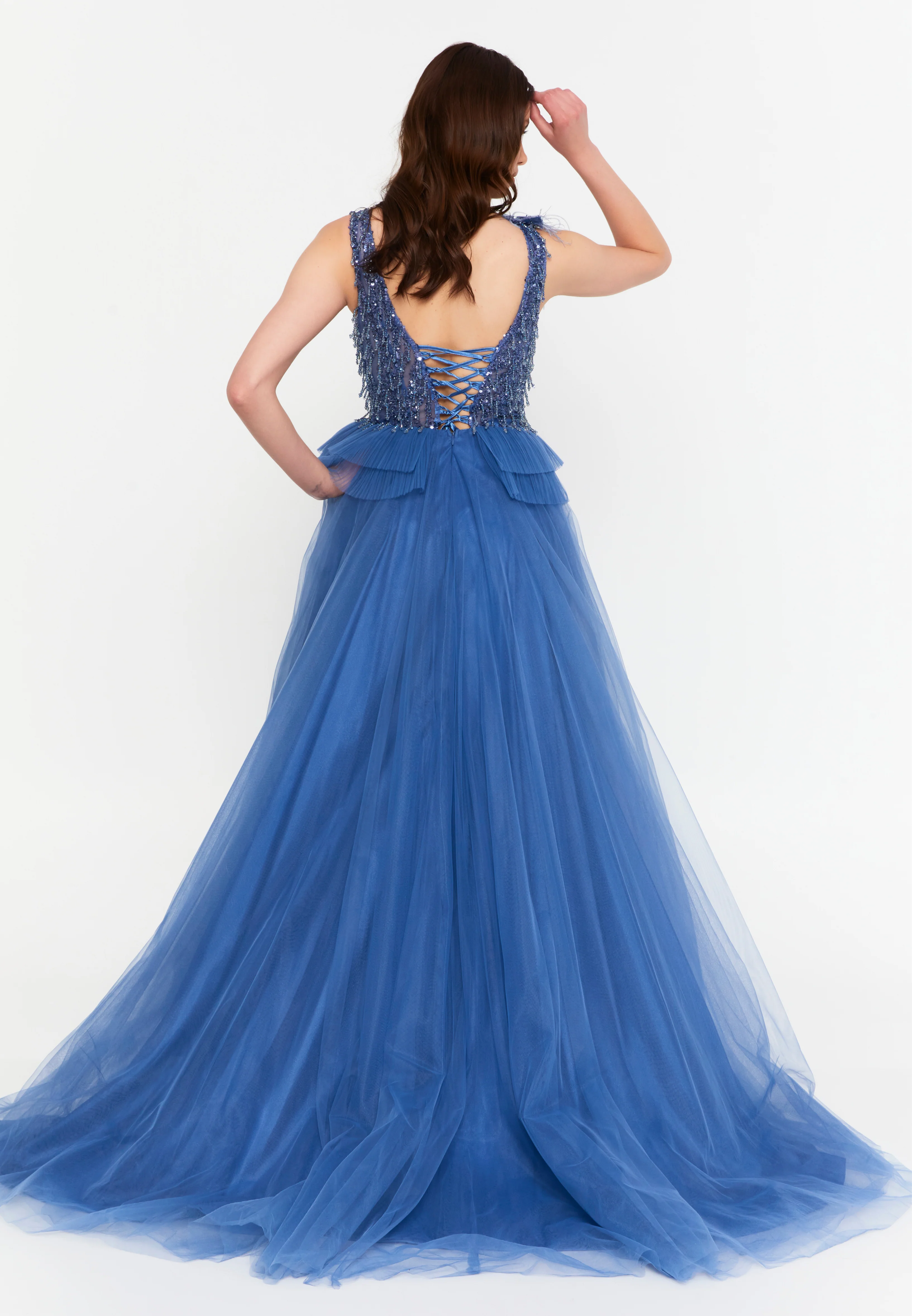 Sleeveless Maxi Tulle A - Line Regular Prom Dress aln1881 - Image 6
