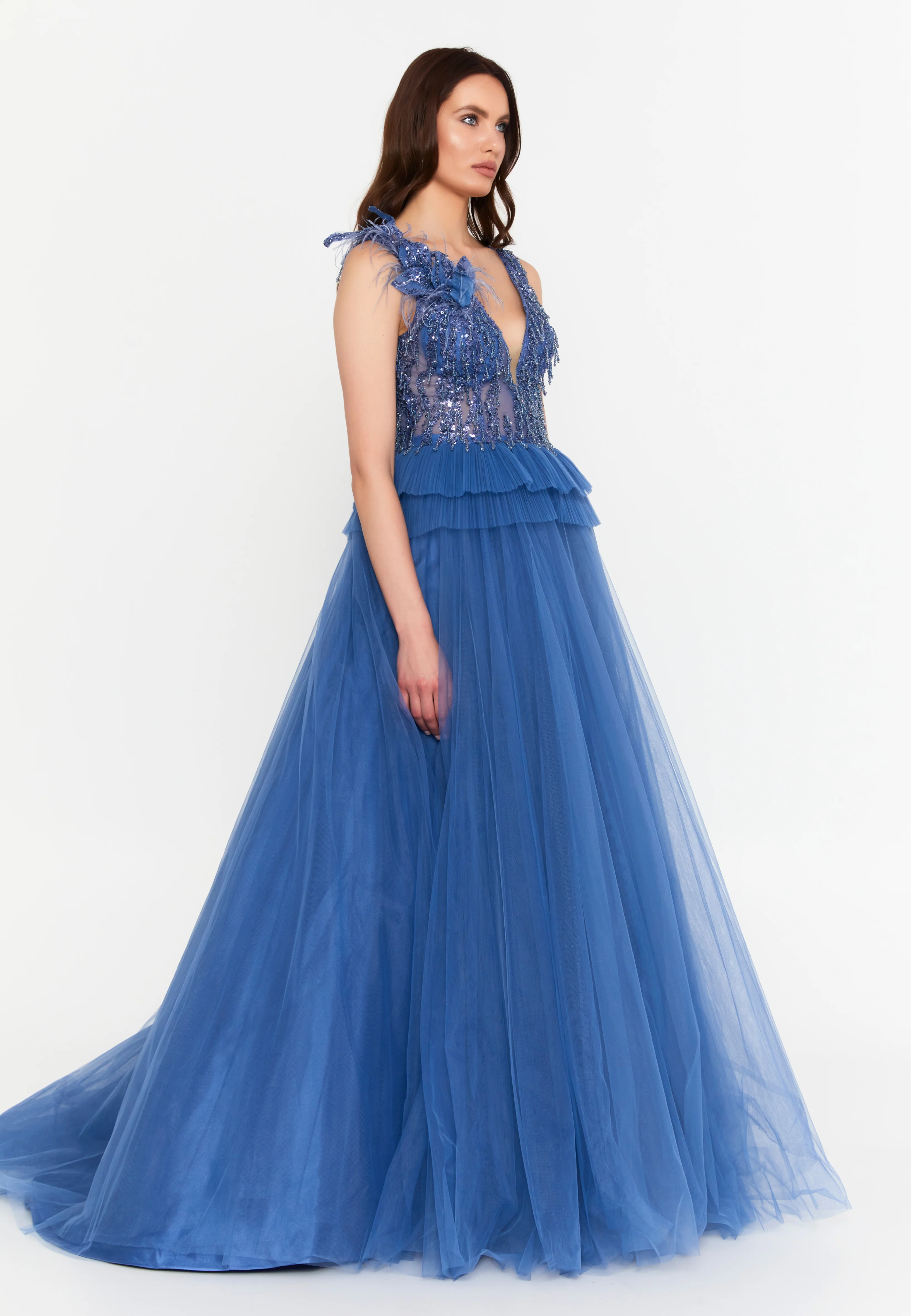 Sleeveless Maxi Tulle A - Line Regular Prom Dress aln1881 - Image 7