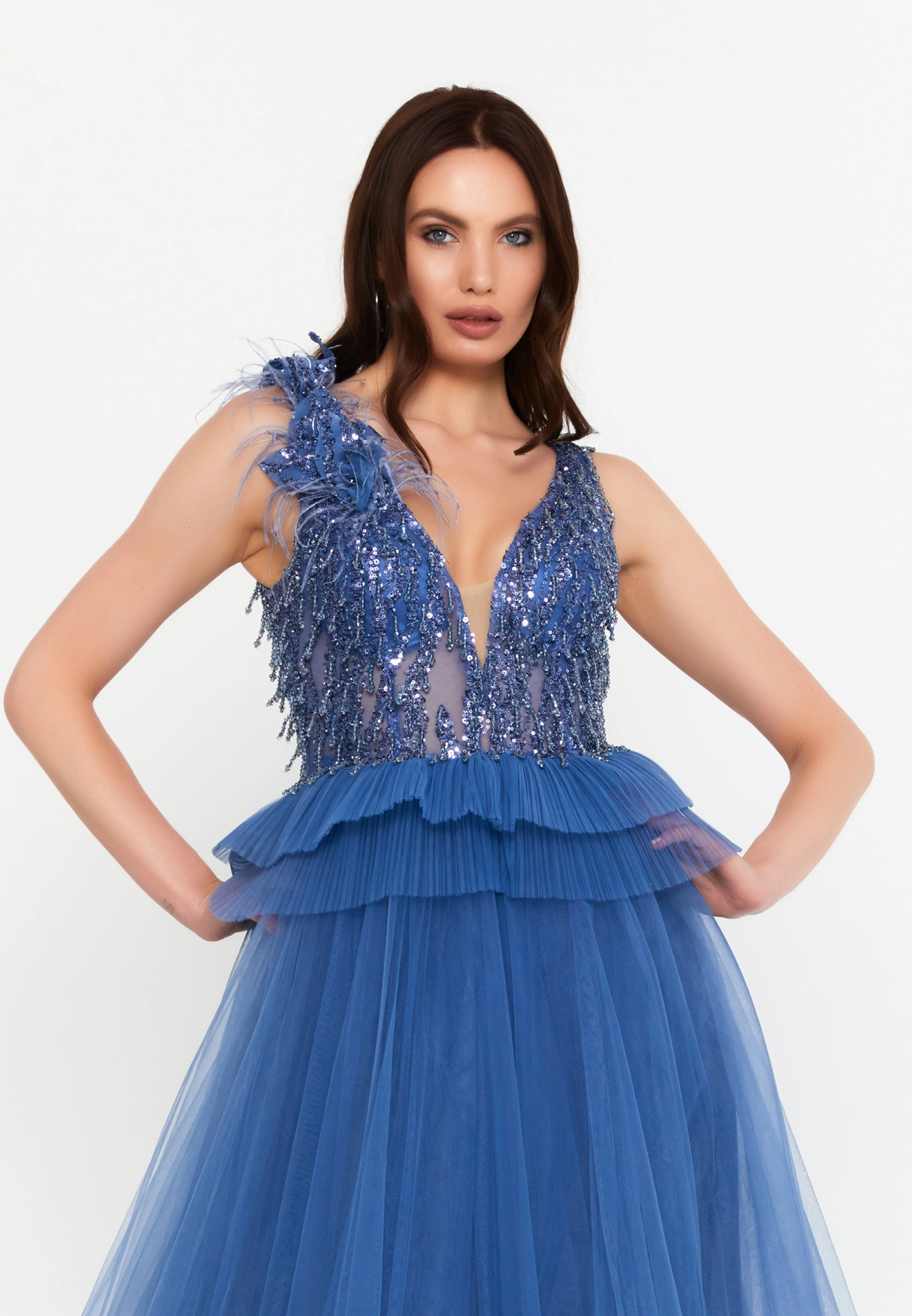 Sleeveless Maxi Tulle A - Line Regular Prom Dress aln1881 - Image 8