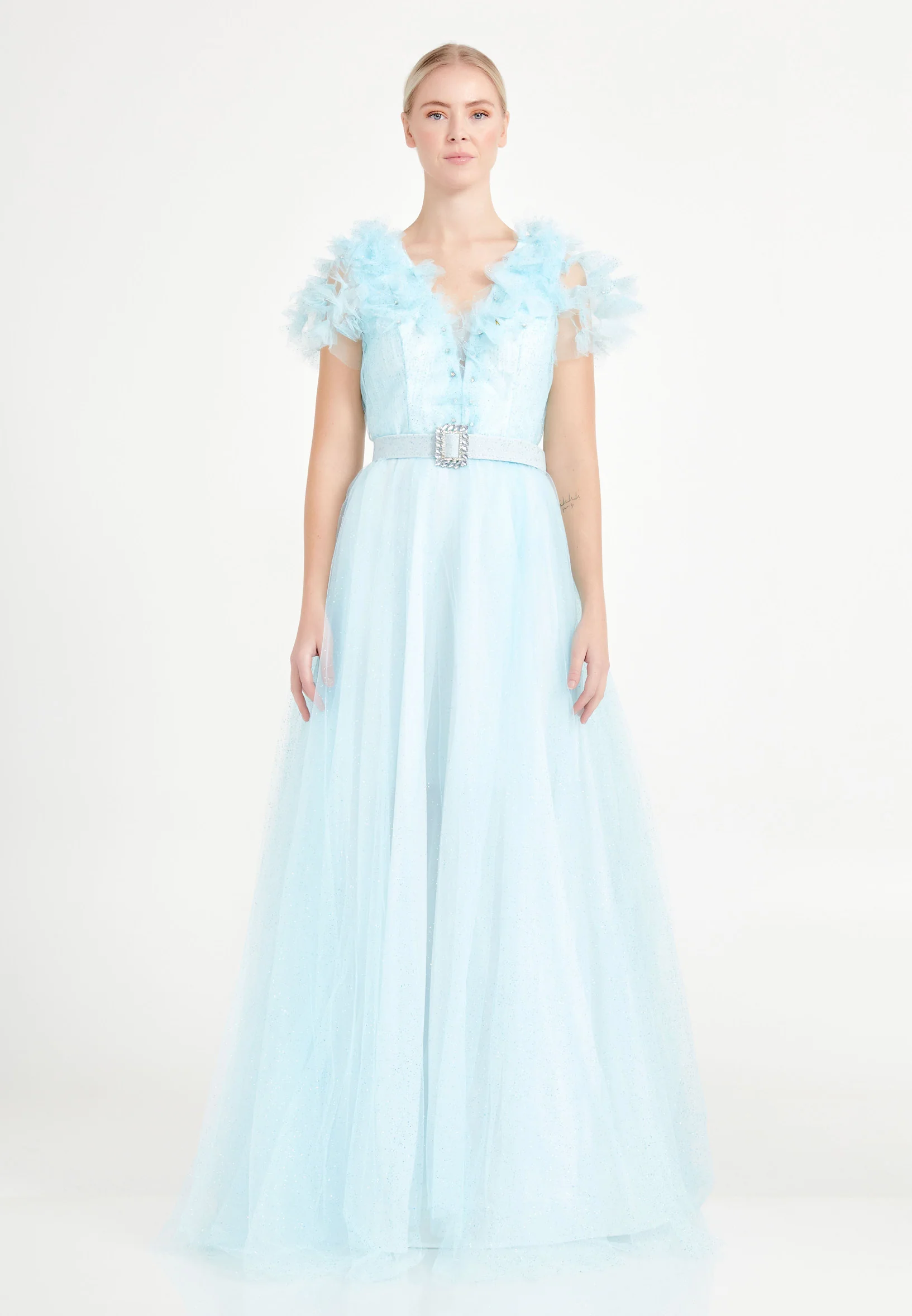 Sleeveless Maxi Tulle A - Line Regular Prom Dress brq1220