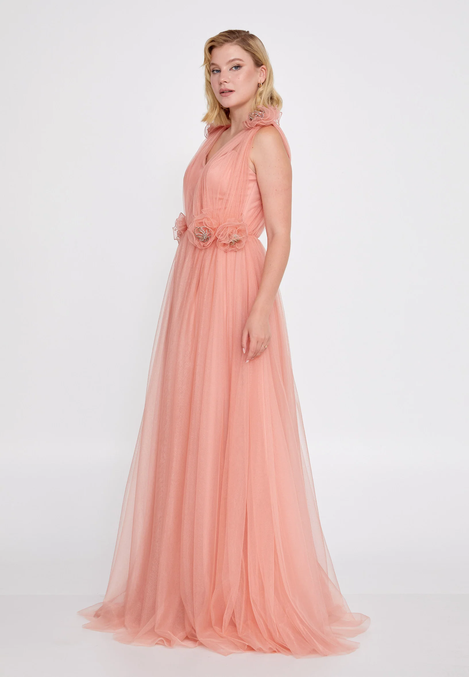 Sleeveless Maxi Tulle A - Line Regular Prom Dress brq1226 - Image 3