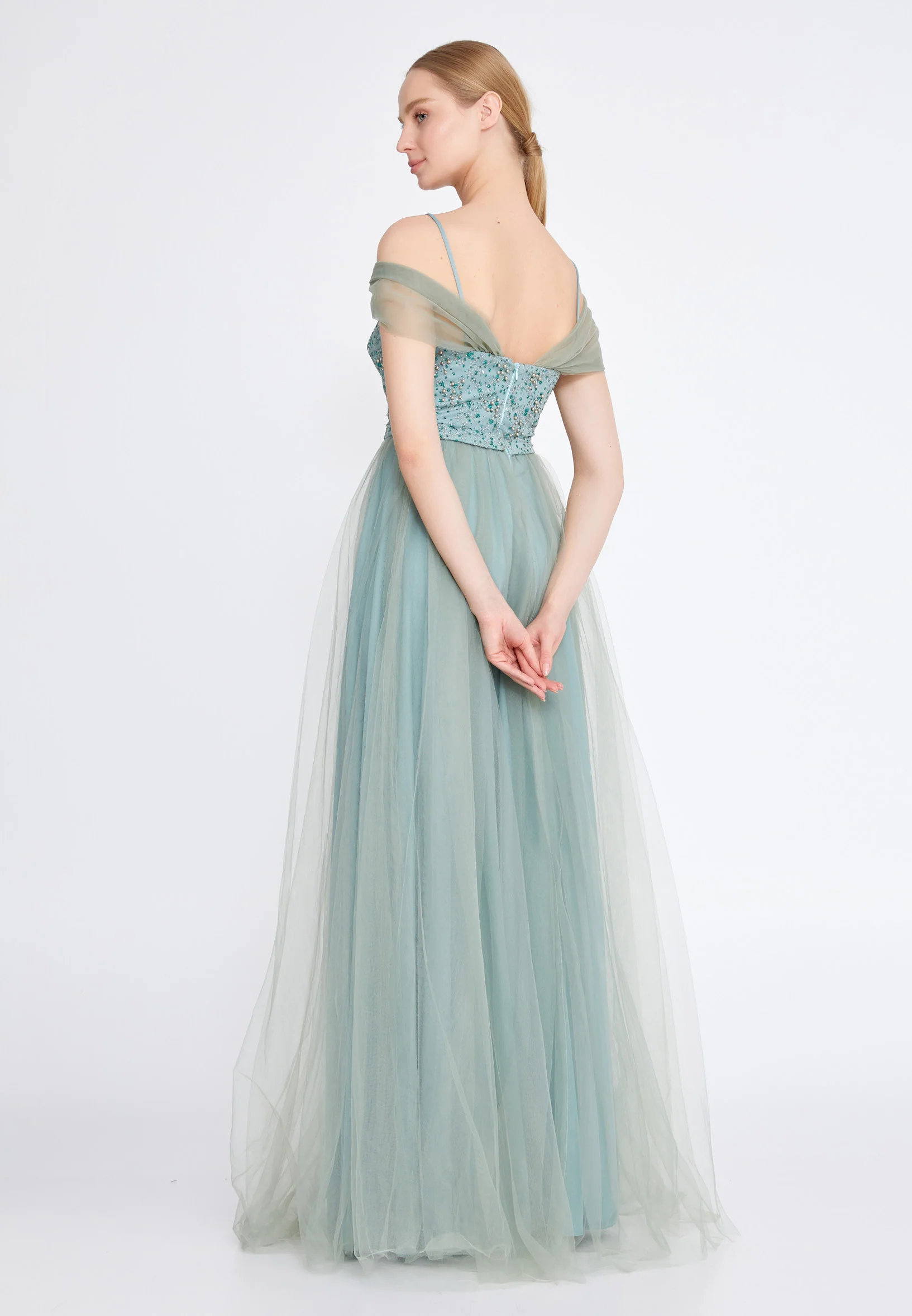 Sleeveless Maxi Tulle A - Line Regular Prom Dress cel4005 - Image 2