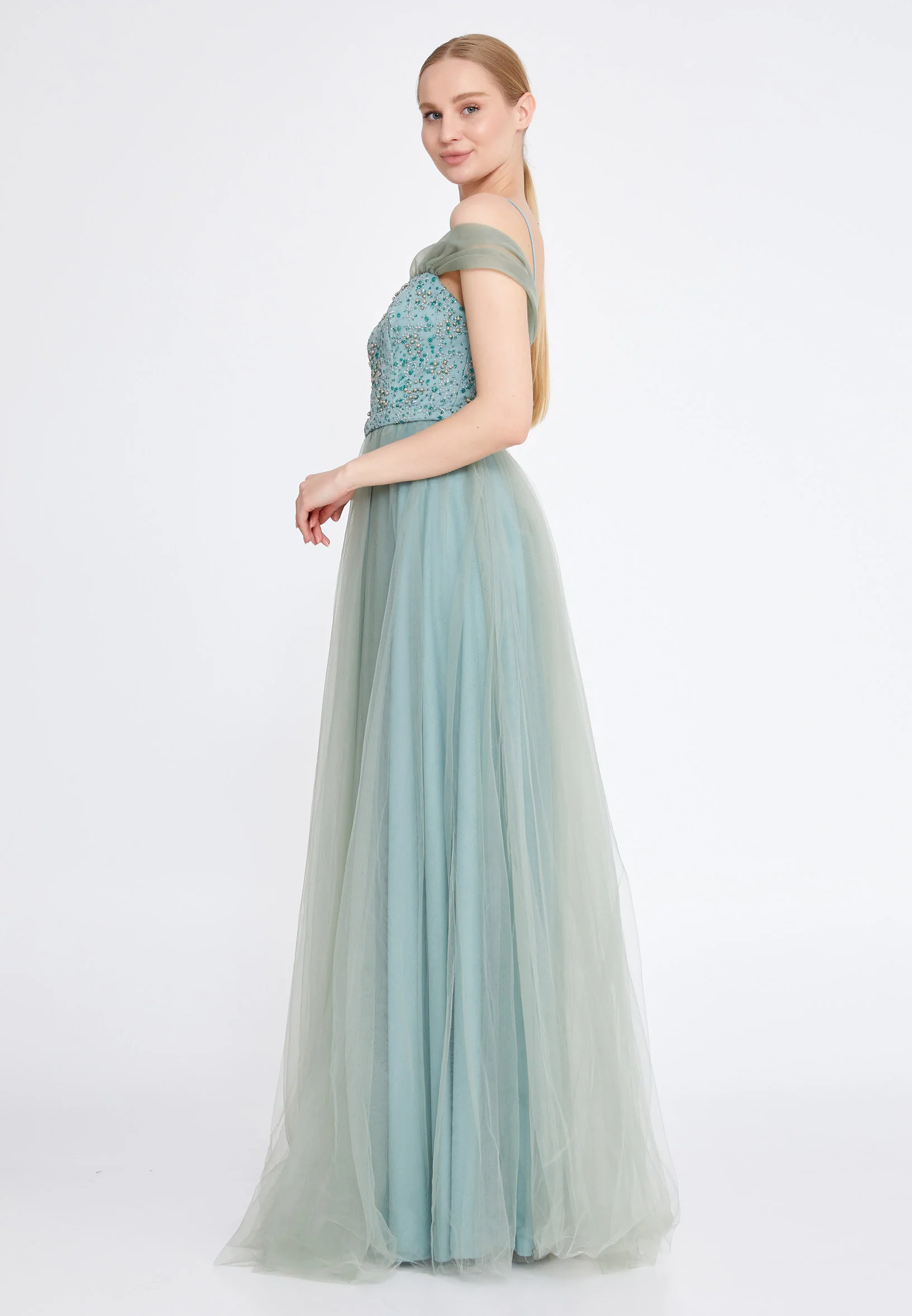 Sleeveless Maxi Tulle A - Line Regular Prom Dress cel4005 - Image 3