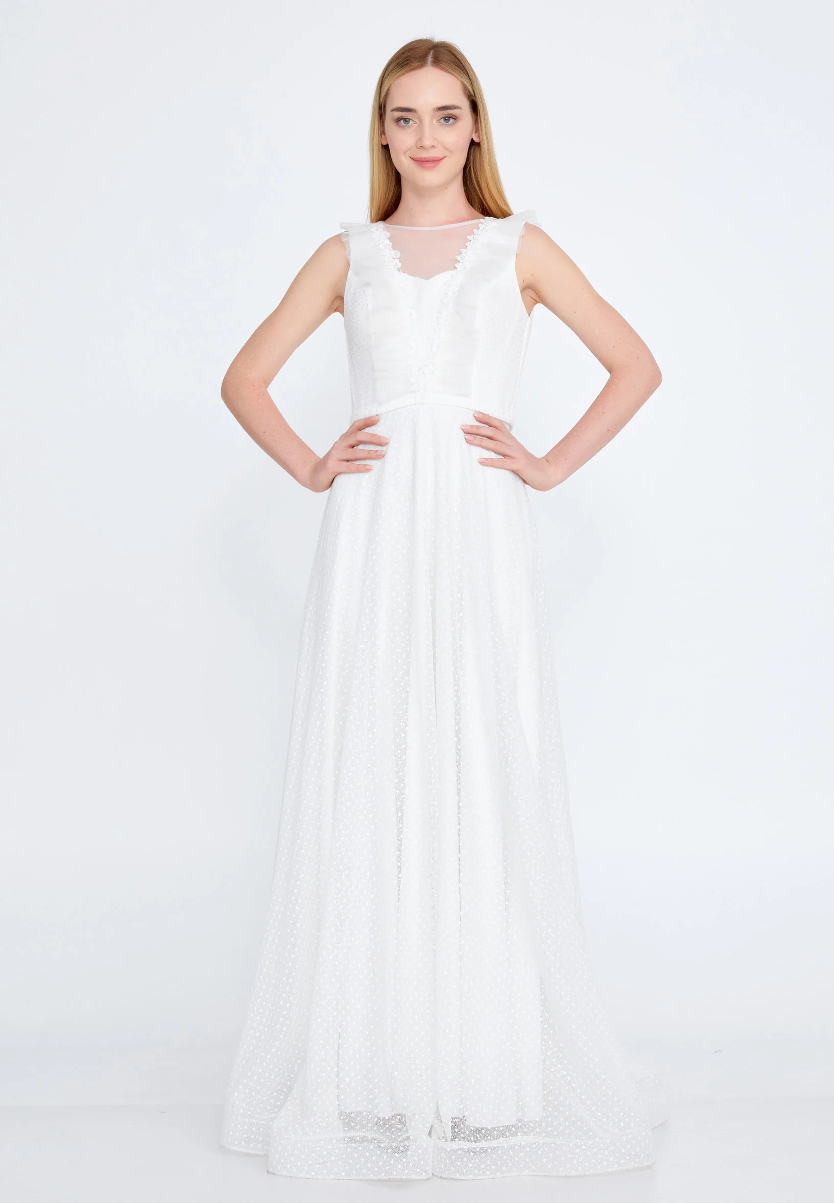 Sleeveless Maxi Tulle A - Line Regular Prom Dress fvl2415