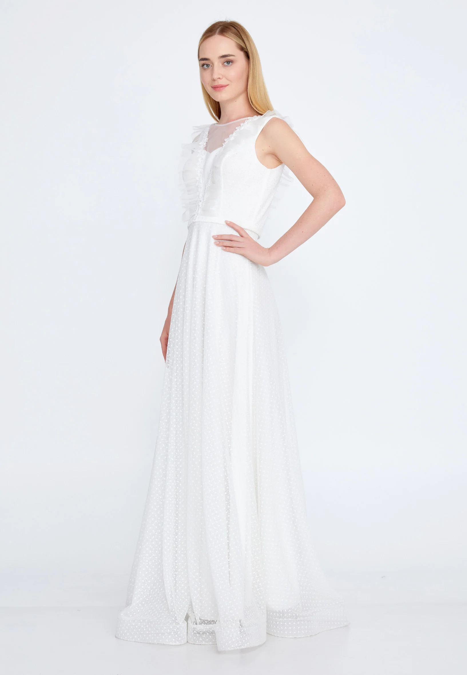 Sleeveless Maxi Tulle A - Line Regular Prom Dress fvl2415 - Image 3