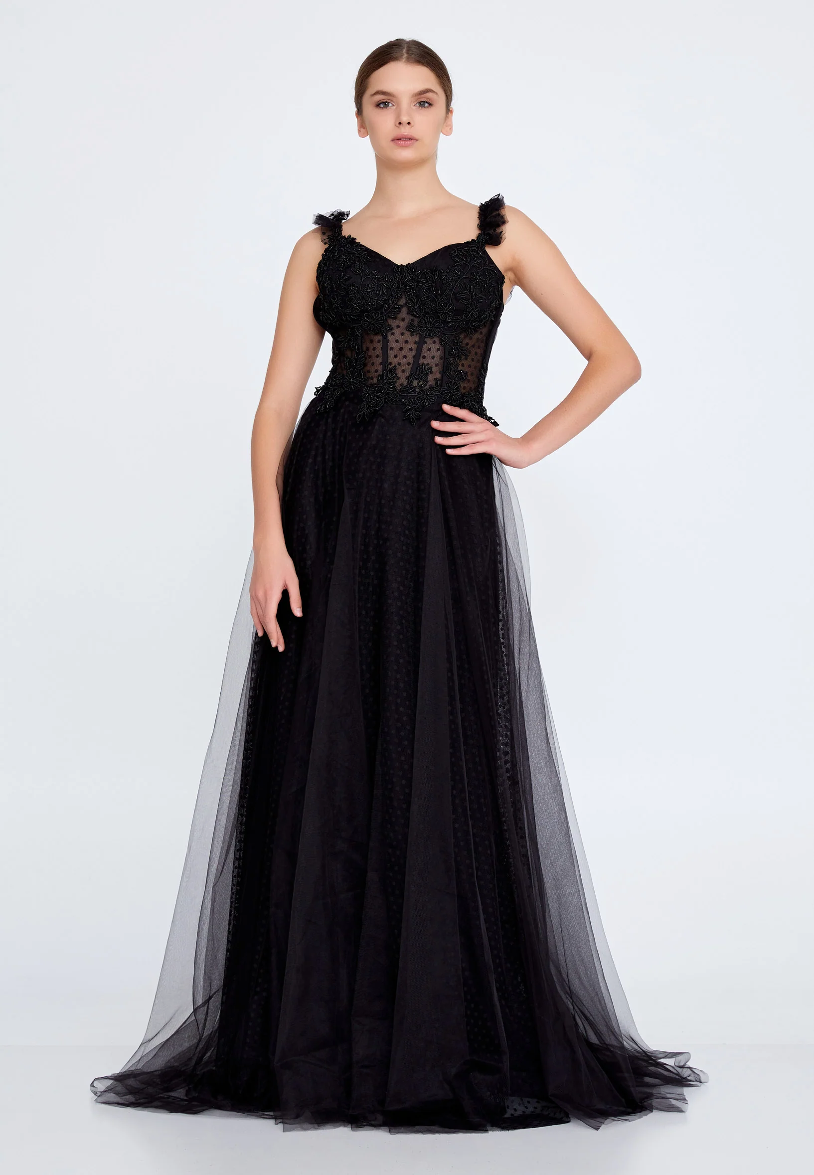 Sleeveless Maxi Tulle A - Line Regular Prom Dress liw1209