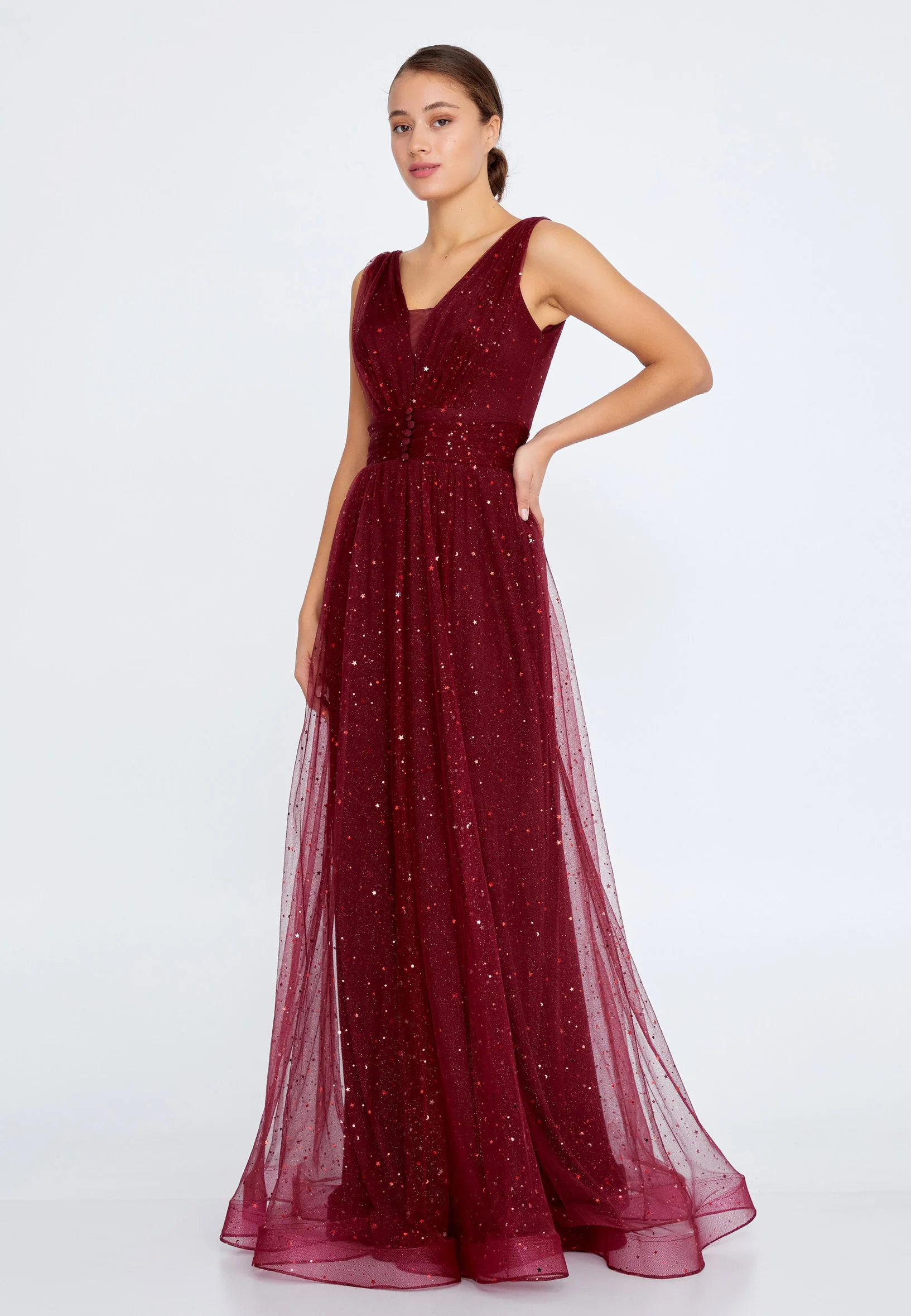 Sleeveless Maxi Tulle A - Line Regular Prom Dress liw1297 - Image 3