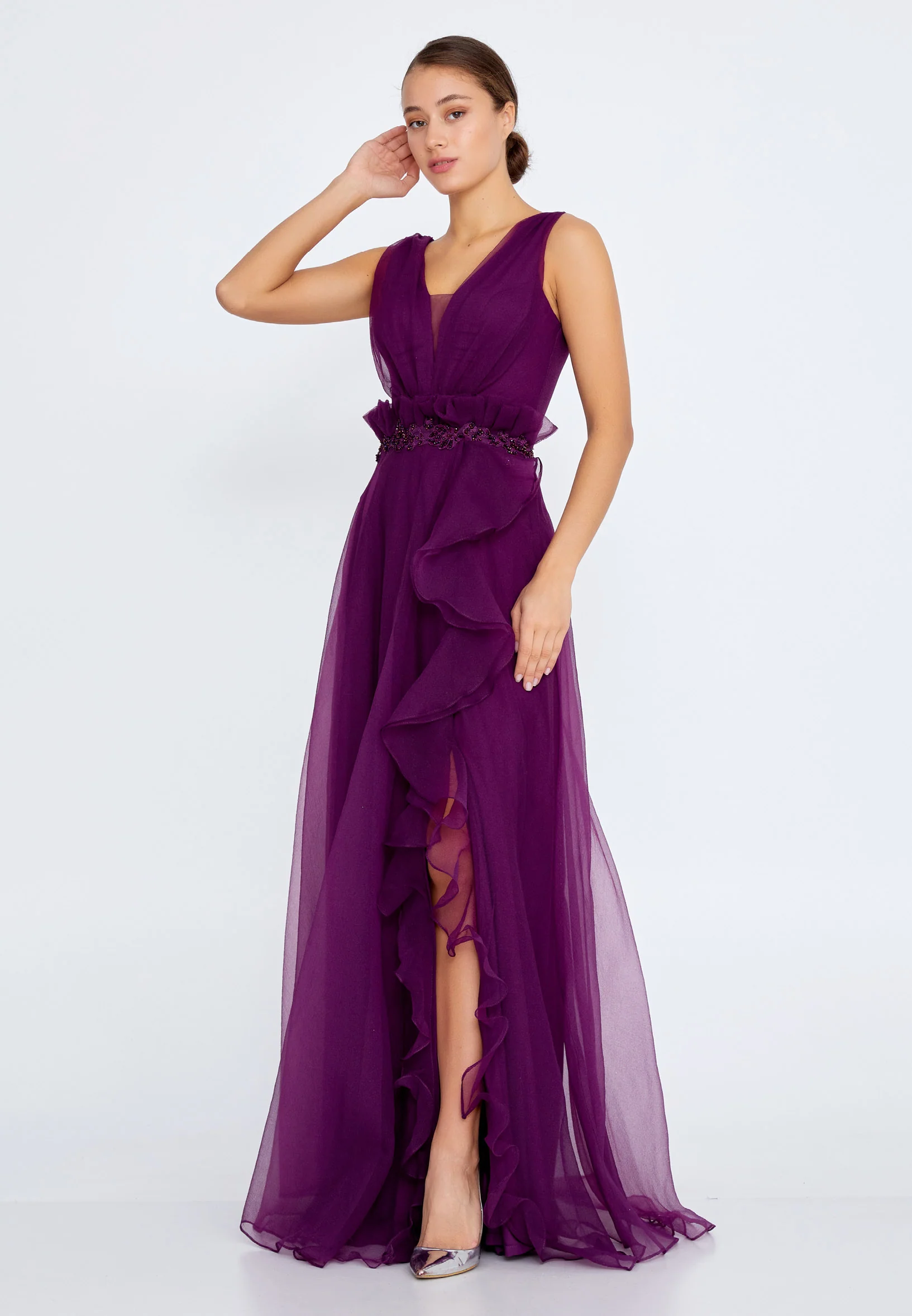 Sleeveless Maxi Tulle A - Line Regular Prom Dress liw1311 - Image 11