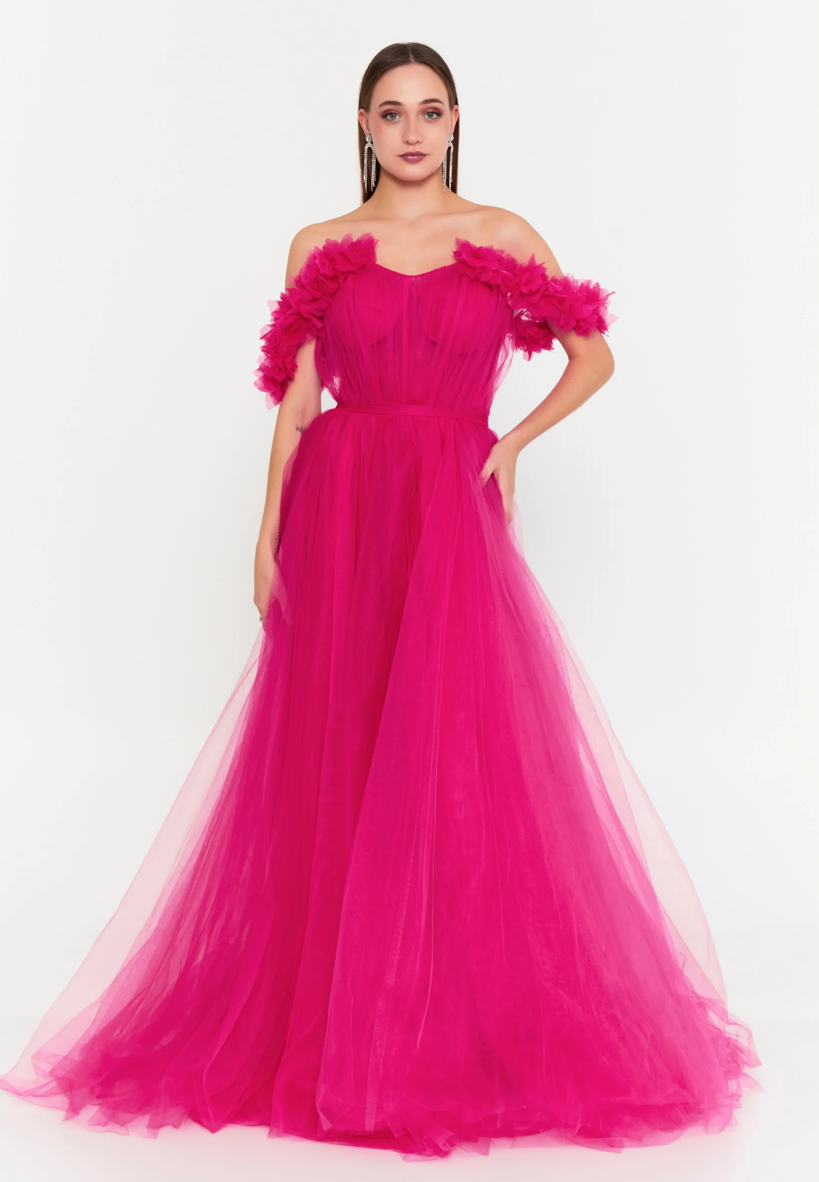 Sleeveless Maxi Tulle A - Line Regular Prom Dress msp77246 - Image 5