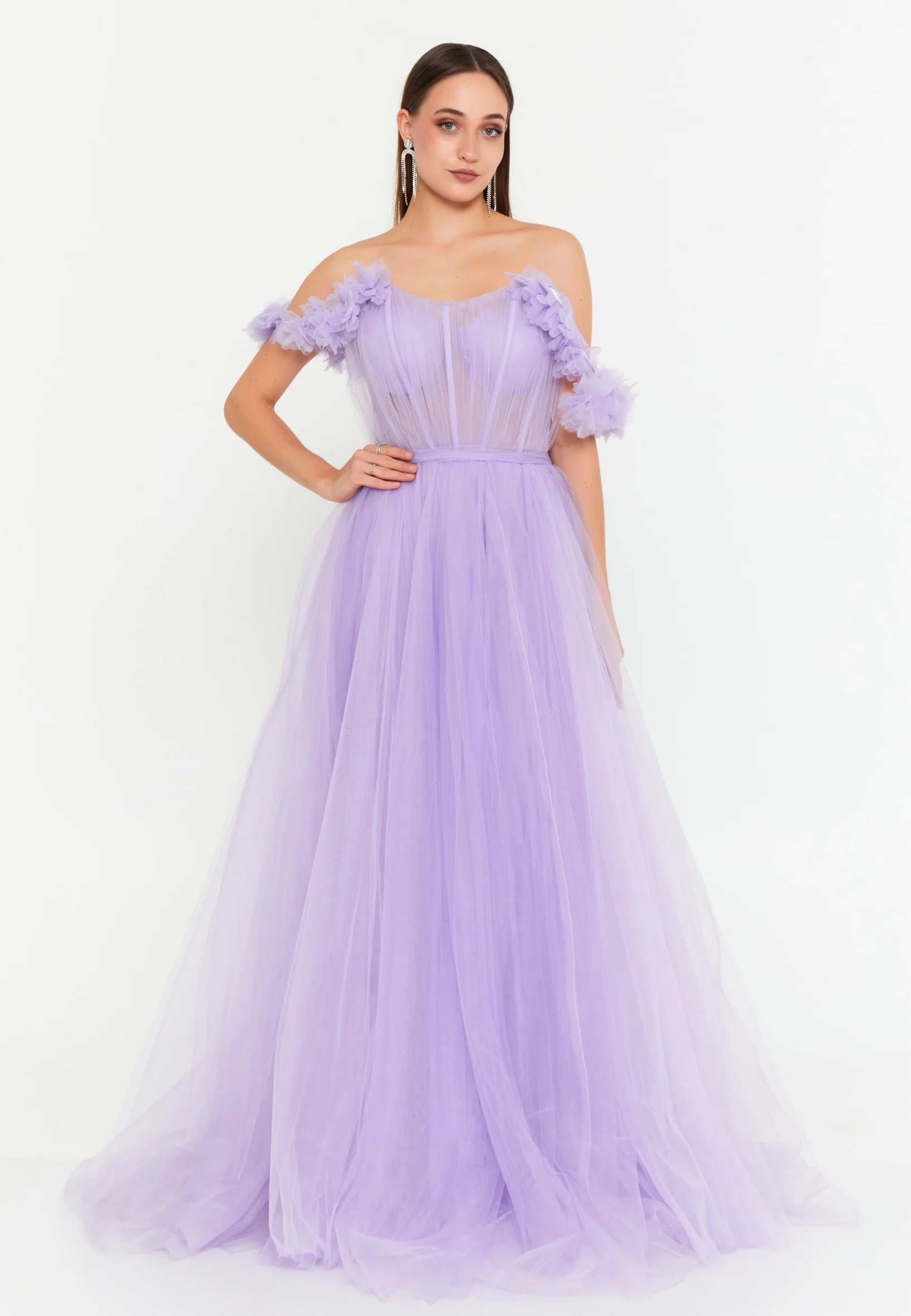 Sleeveless Maxi Tulle A - Line Regular Prom Dress msp77246 - Image 9