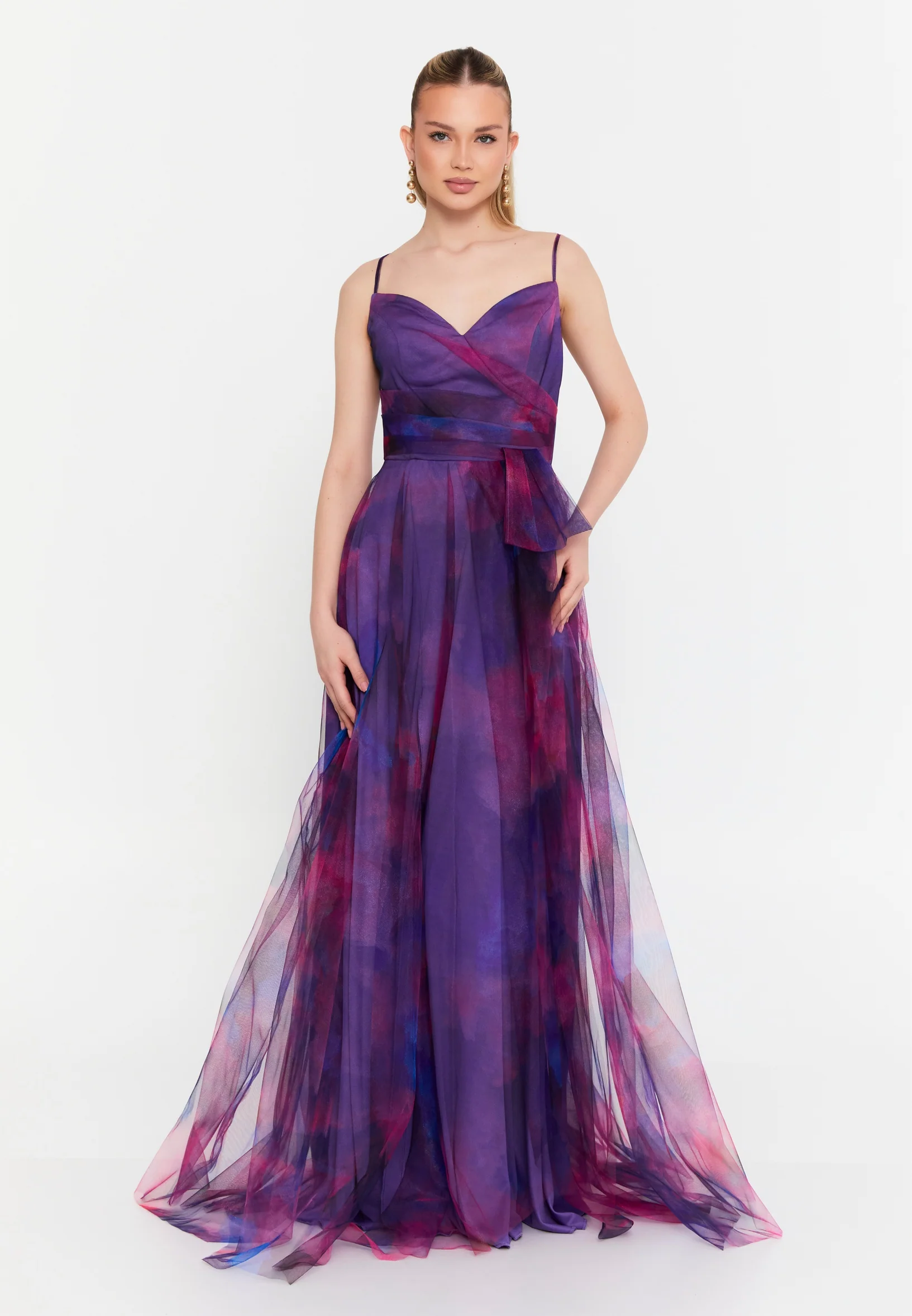Sleeveless Maxi Tulle A - Line Regular Prom Dress msp79376 - Image 9