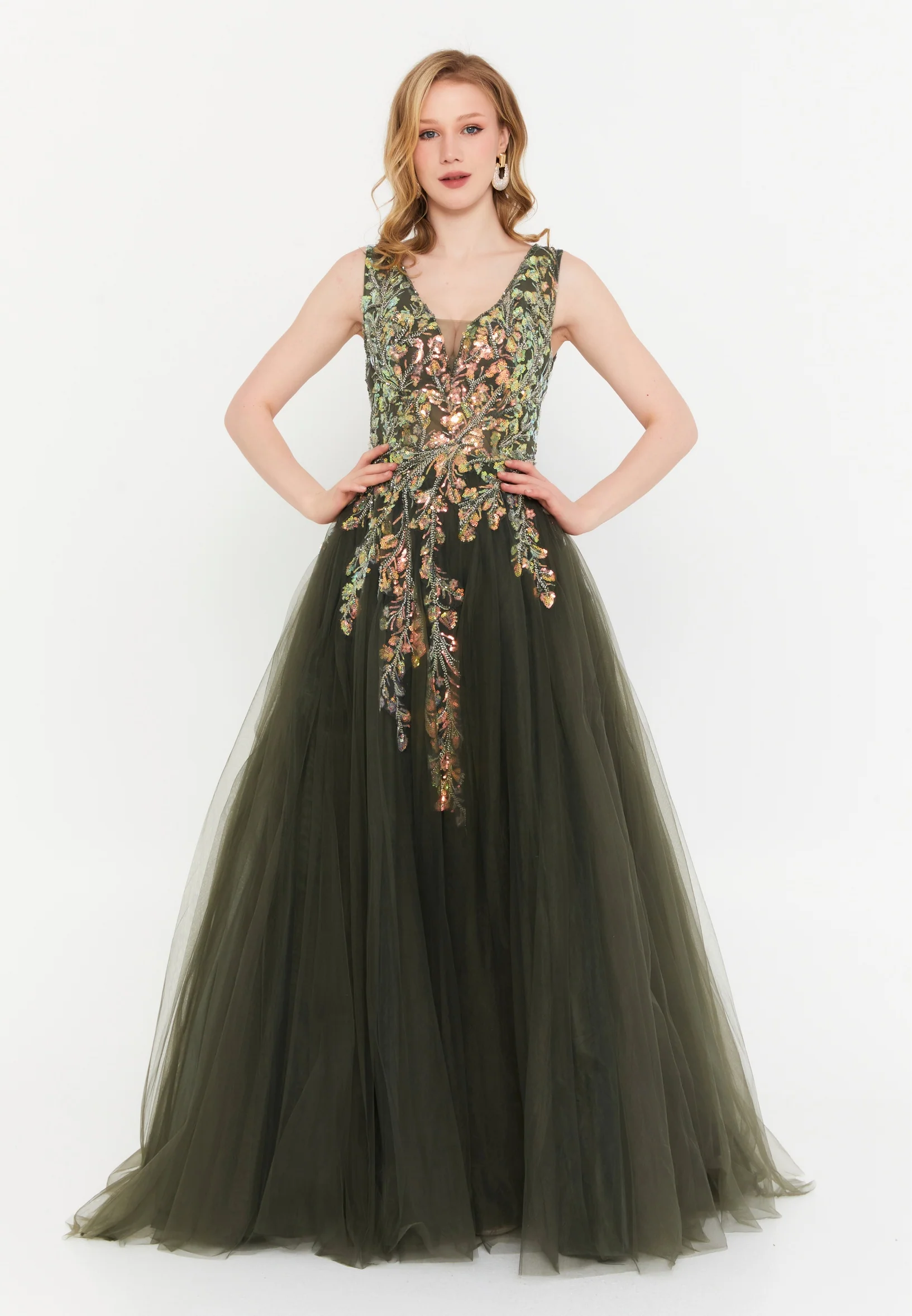 Sleeveless Maxi Tulle A - Line Regular Prom Dress mtc1078 - Image 5