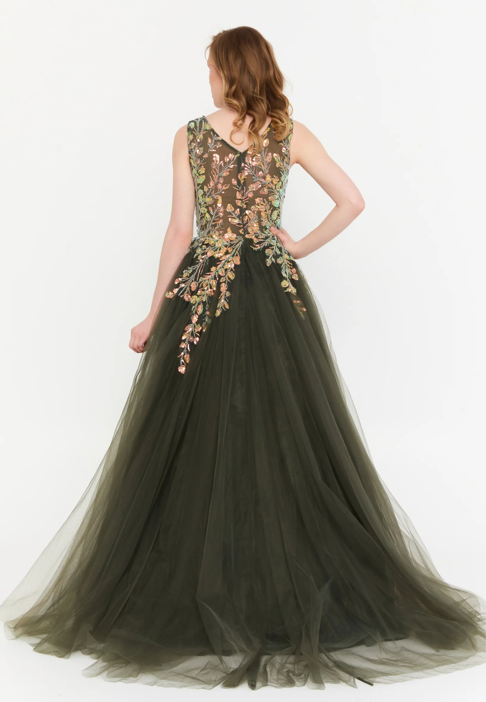 Sleeveless Maxi Tulle A - Line Regular Prom Dress mtc1078 - Image 6
