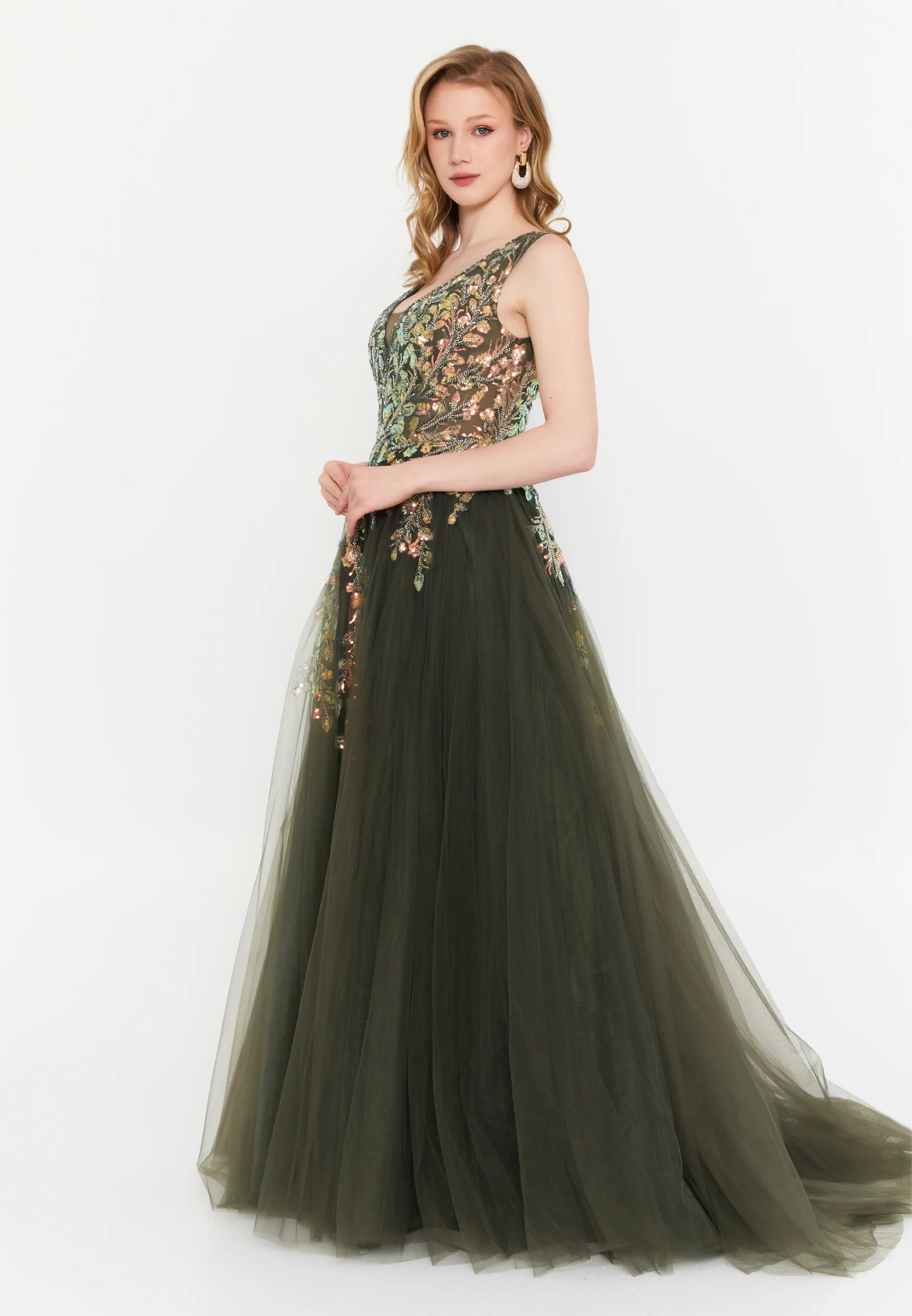 Sleeveless Maxi Tulle A - Line Regular Prom Dress mtc1078 - Image 7