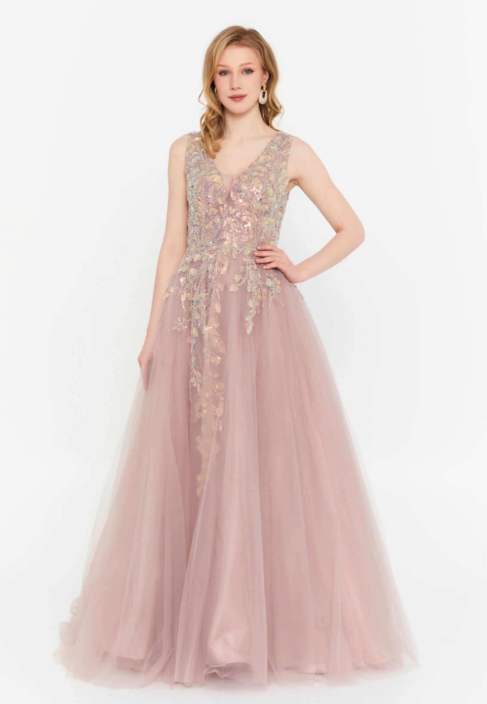 Sleeveless Maxi Tulle A - Line Regular Prom Dress mtc1078 - Image 9