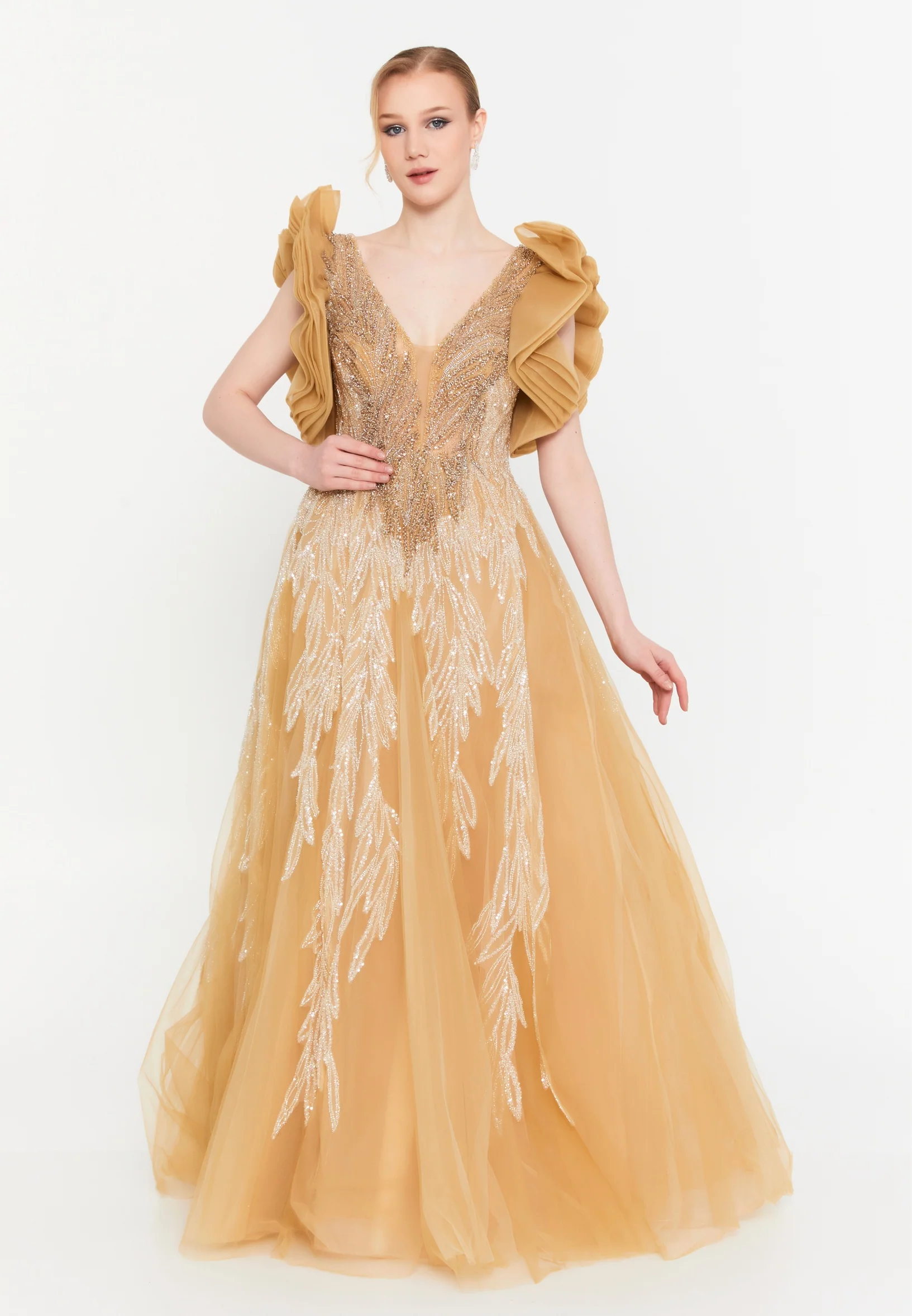 Sleeveless Maxi Tulle A - Line Regular Prom Dress mtc1079